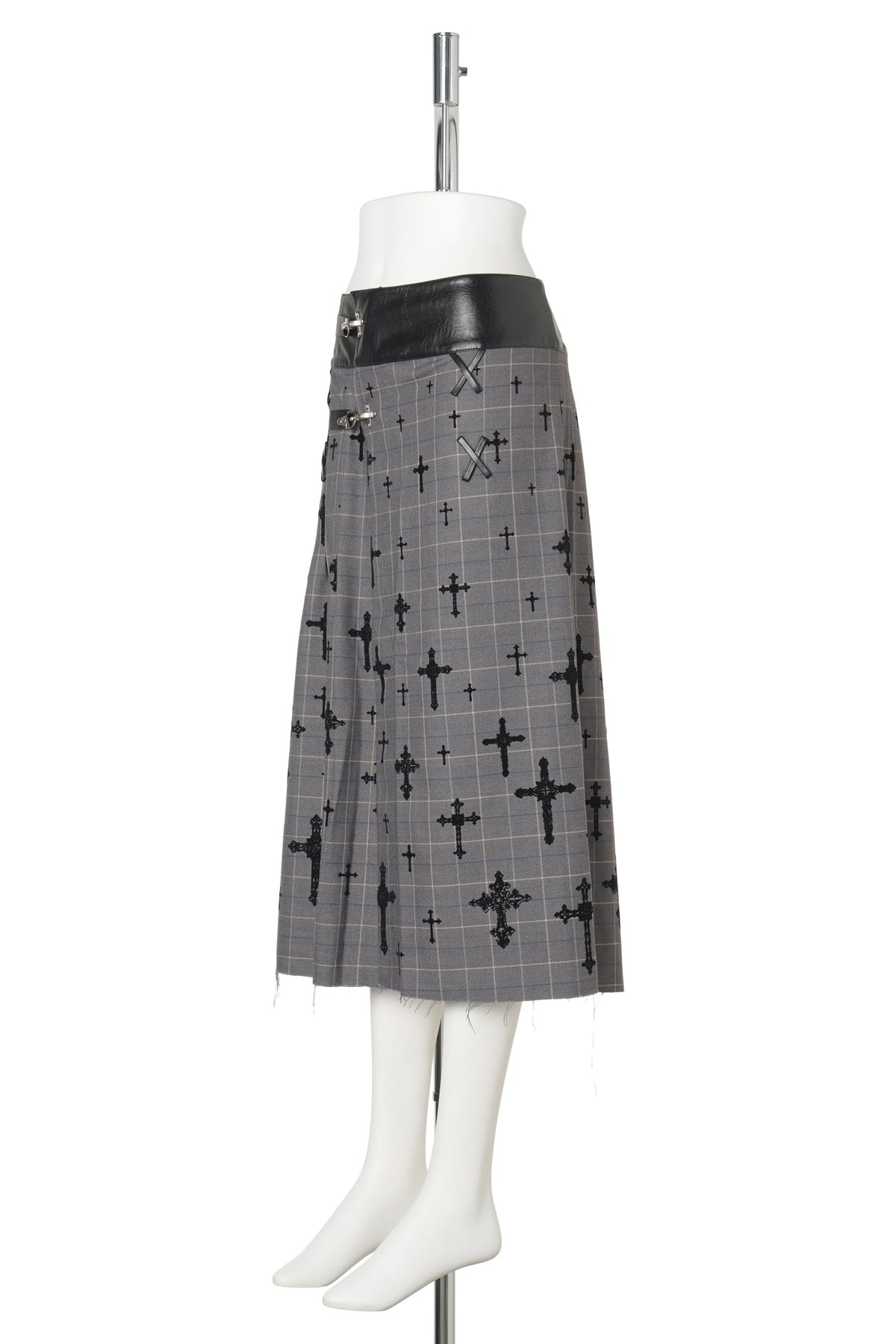 CROSS-MOTIF MAXI SKIRT / GREY/BLACK