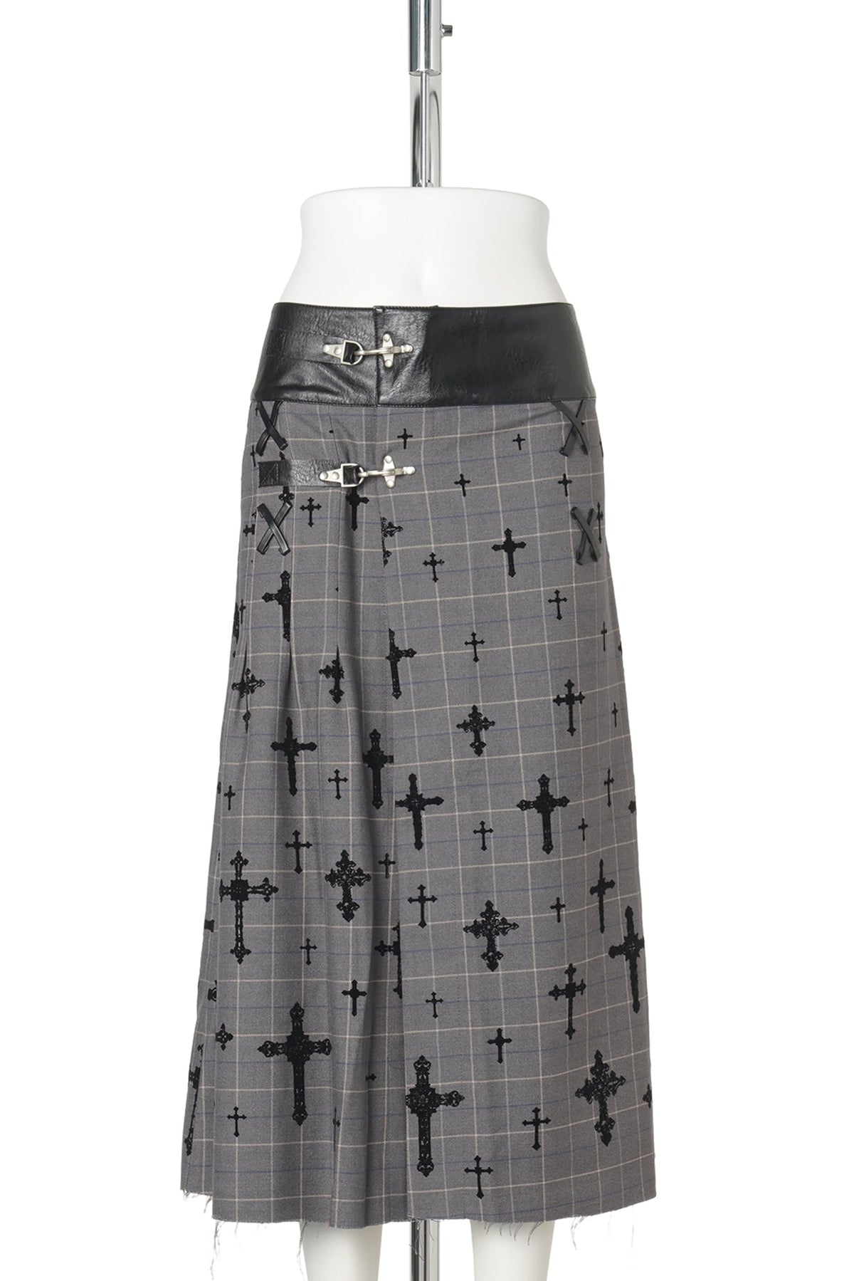 CROSS-MOTIF MAXI SKIRT / GREY/BLACK