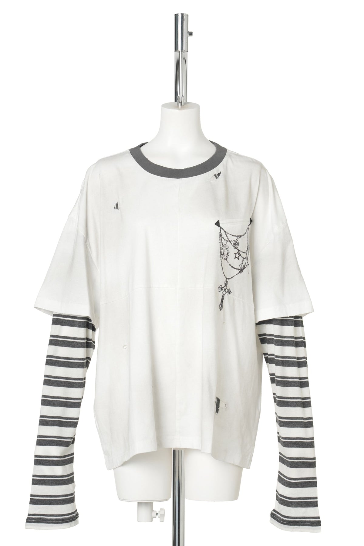 PRINTED LAYERED-LOOK TOP / GREY/WHITE