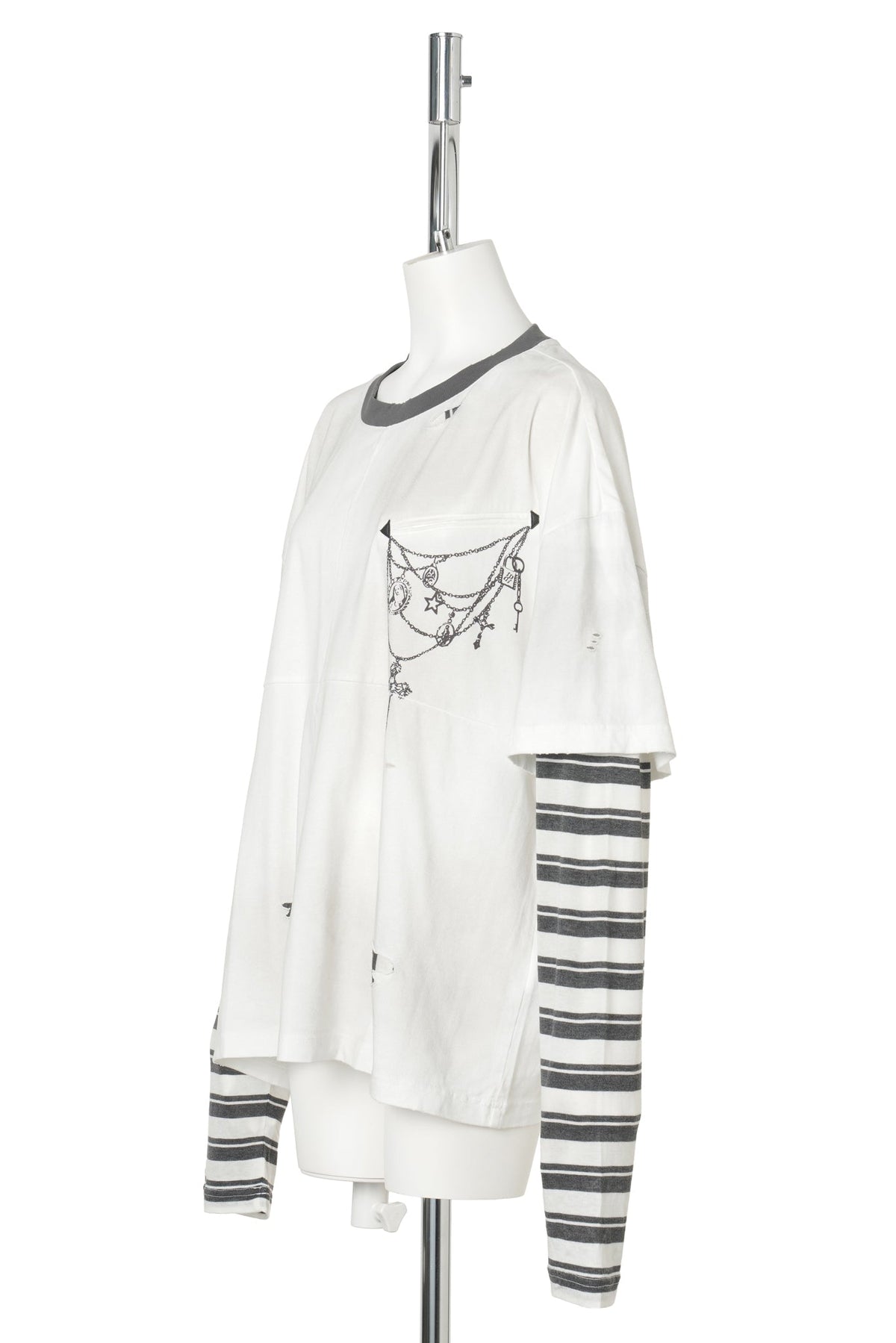 PRINTED LAYERED-LOOK TOP / GREY/WHITE