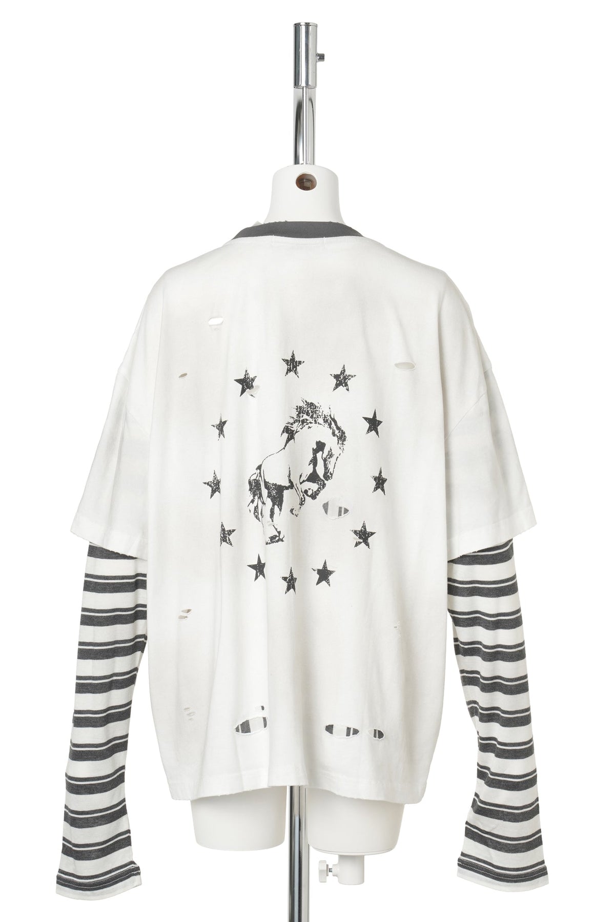 PRINTED LAYERED-LOOK TOP / GREY/WHITE
