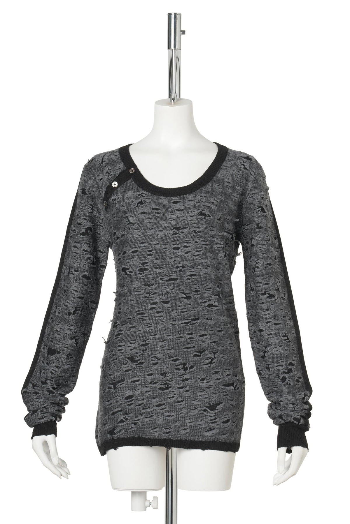 DISTRESSED LONG SLEEVE TOP / GREY/WHITE