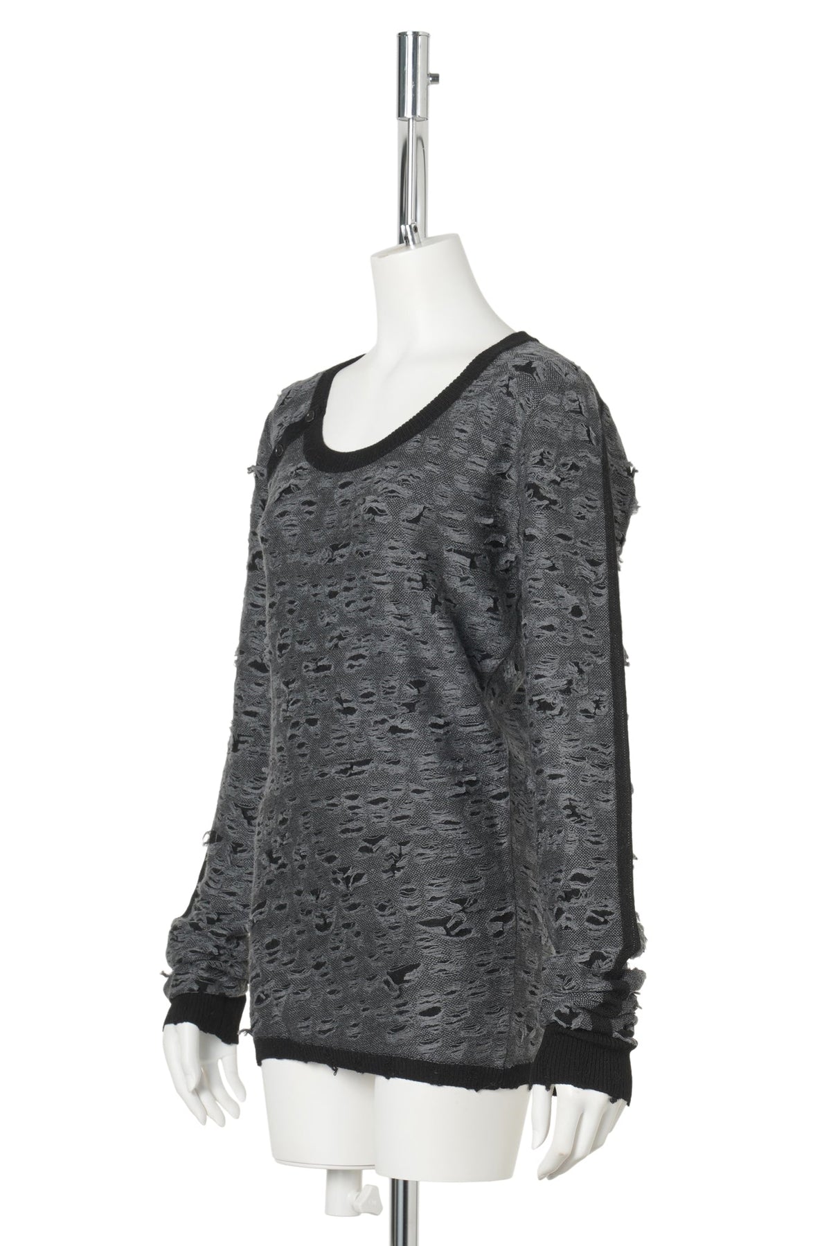 DISTRESSED LONG SLEEVE TOP / GREY/WHITE