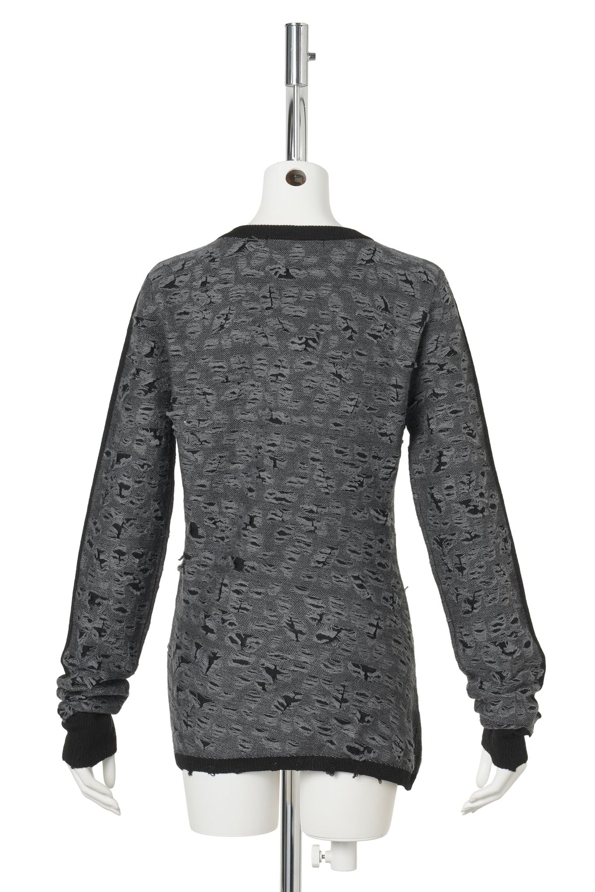 DISTRESSED LONG SLEEVE TOP / GREY/WHITE