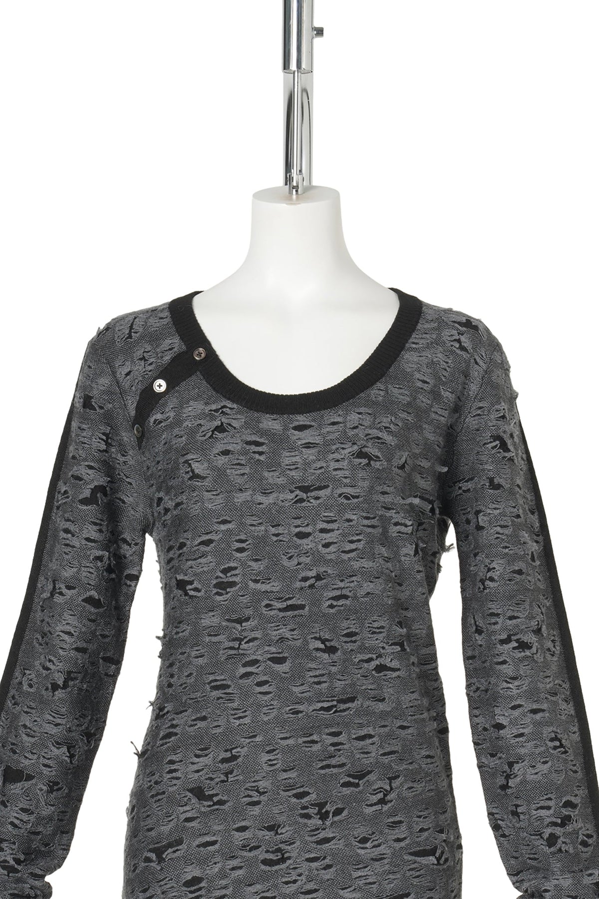 DISTRESSED LONG SLEEVE TOP / GREY/WHITE