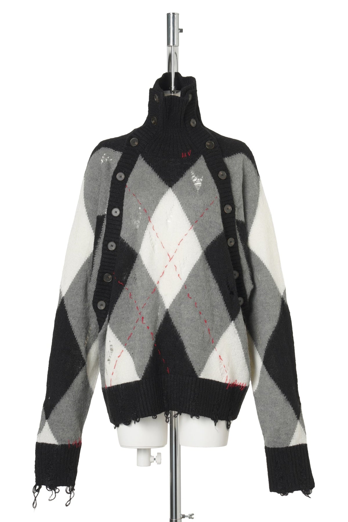 TRI-COLOR KNIT TURTLENECK / BLACK/WHITE/GREY