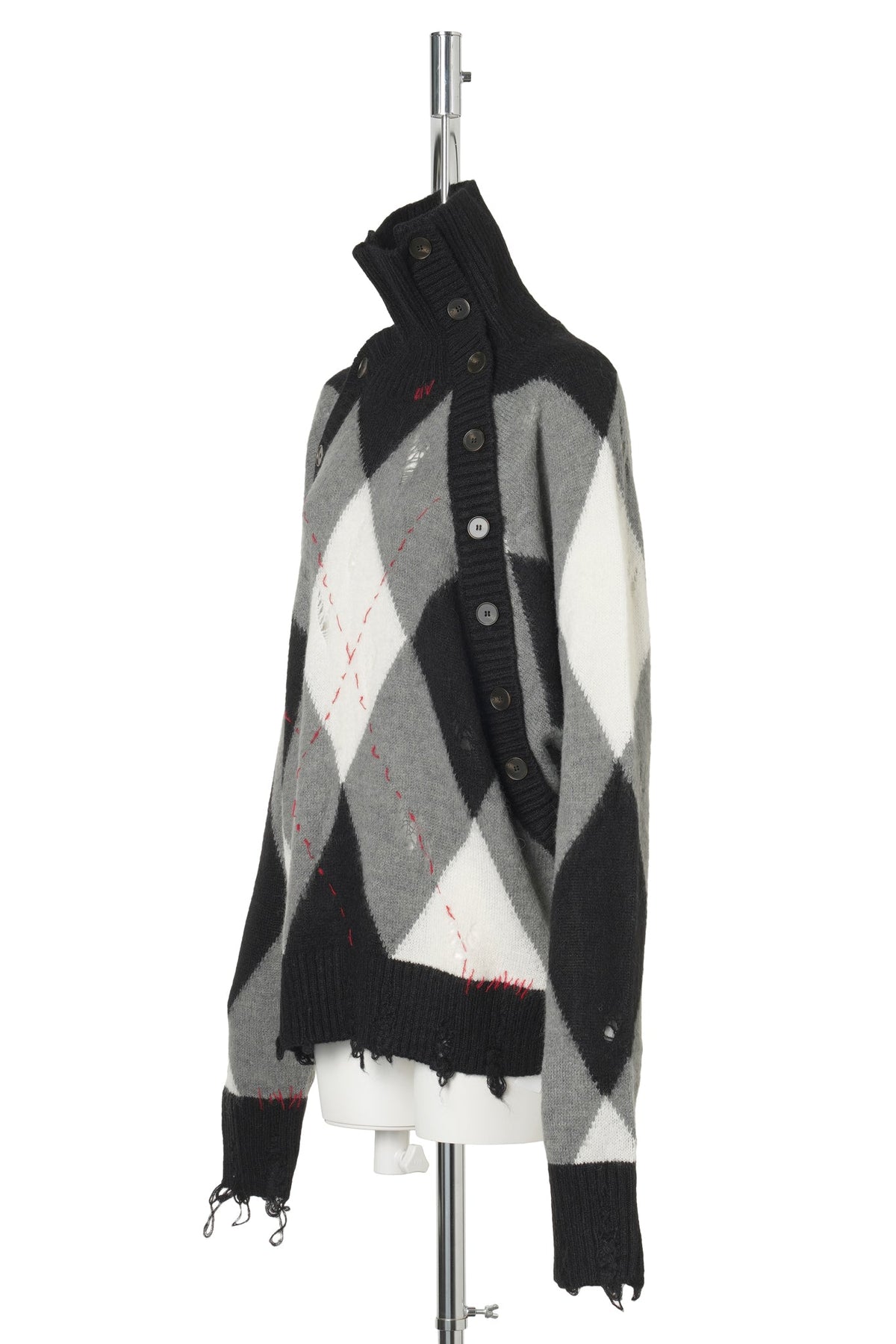 TRI-COLOR KNIT TURTLENECK / BLACK/WHITE/GREY
