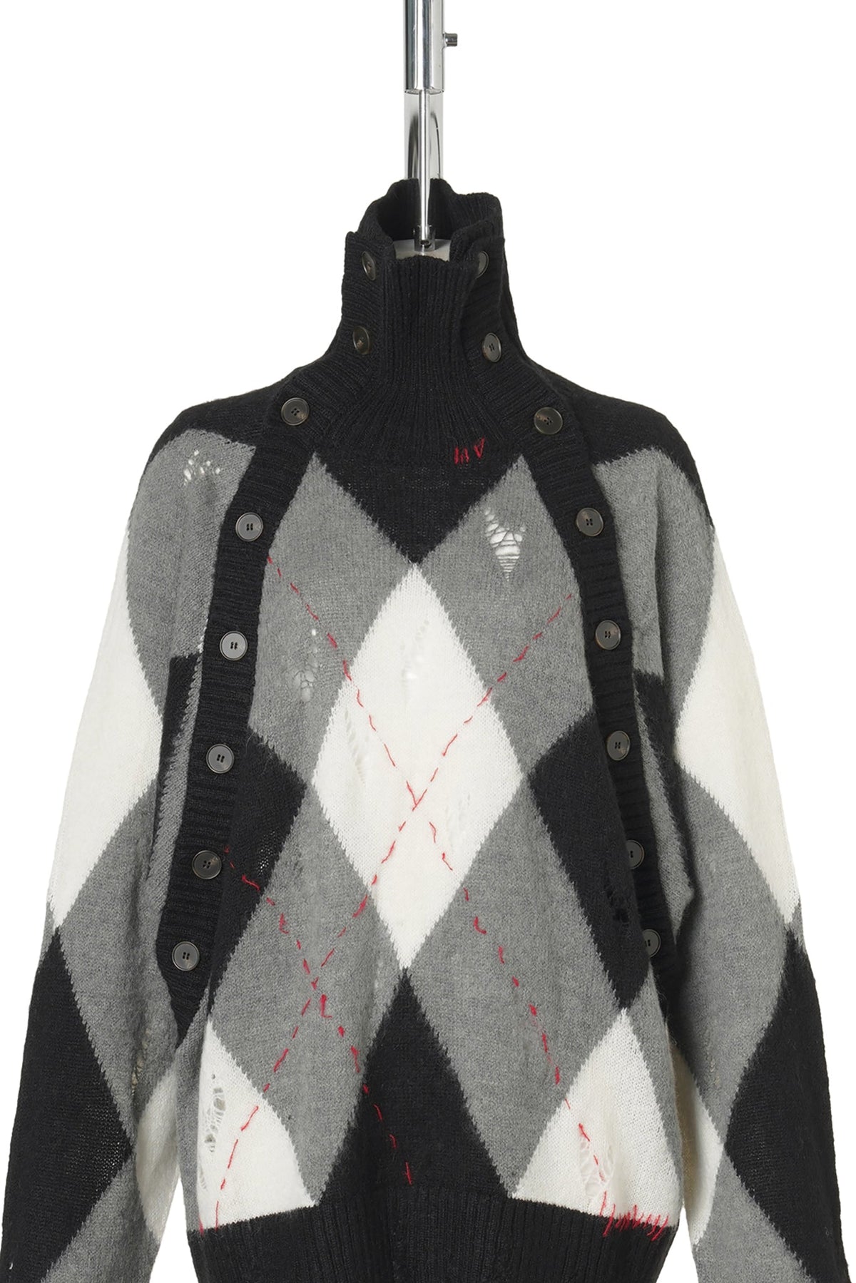 TRI-COLOR KNIT TURTLENECK / BLACK/WHITE/GREY