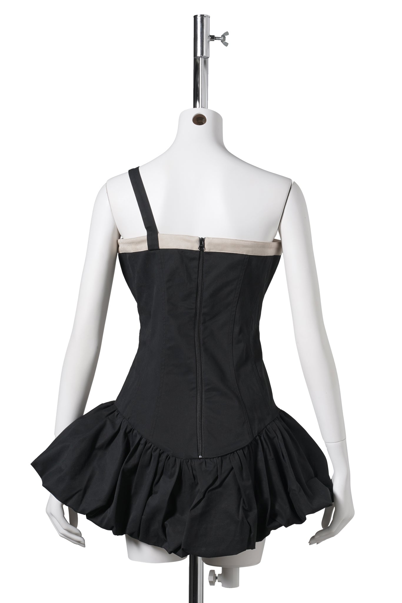 ASYMMETRICAL STRAP RUFFLED BOTTOM DRESS / BLACK