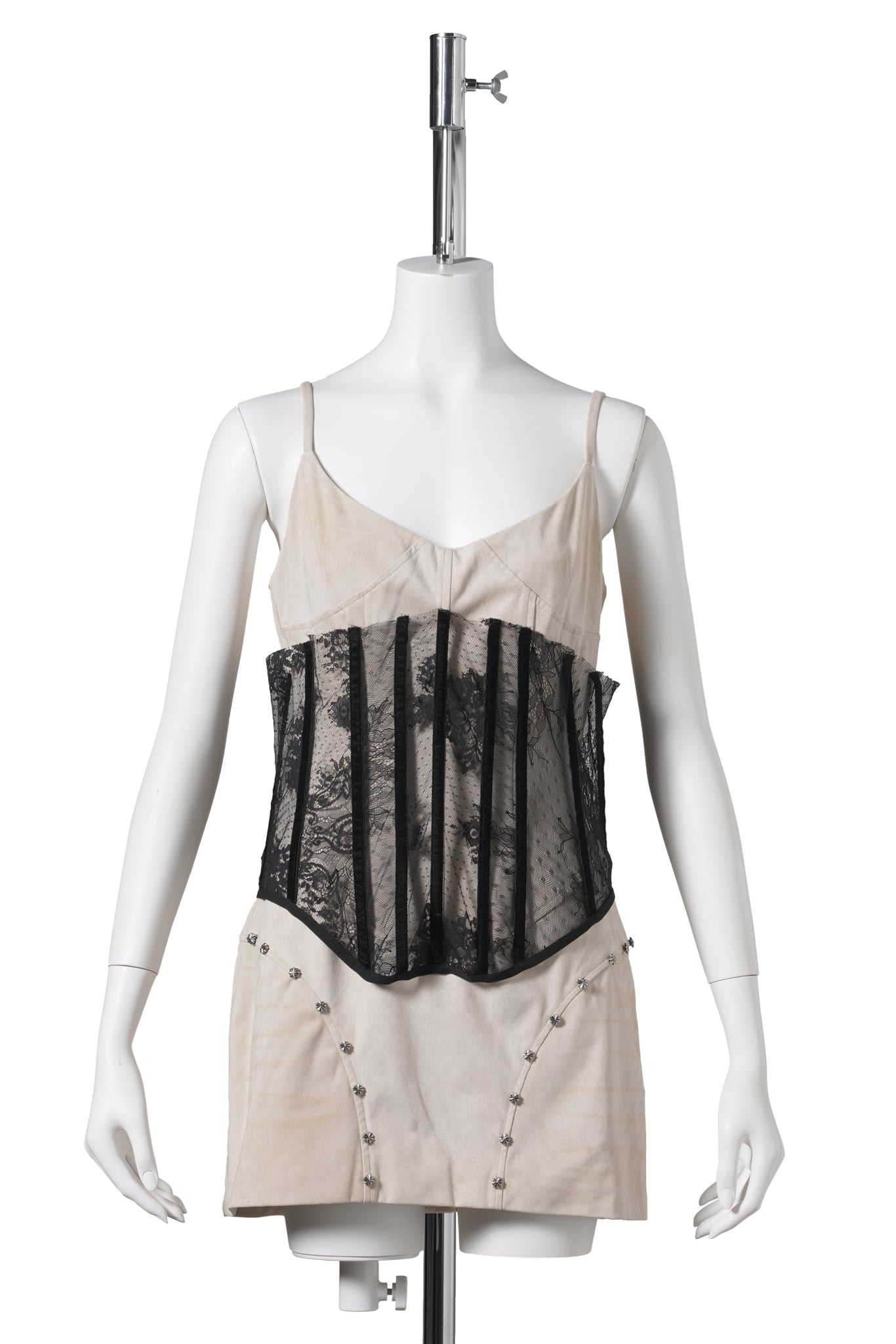 SUEDE DRESS WITH LACE CORSET OVERLAY / BLACK
