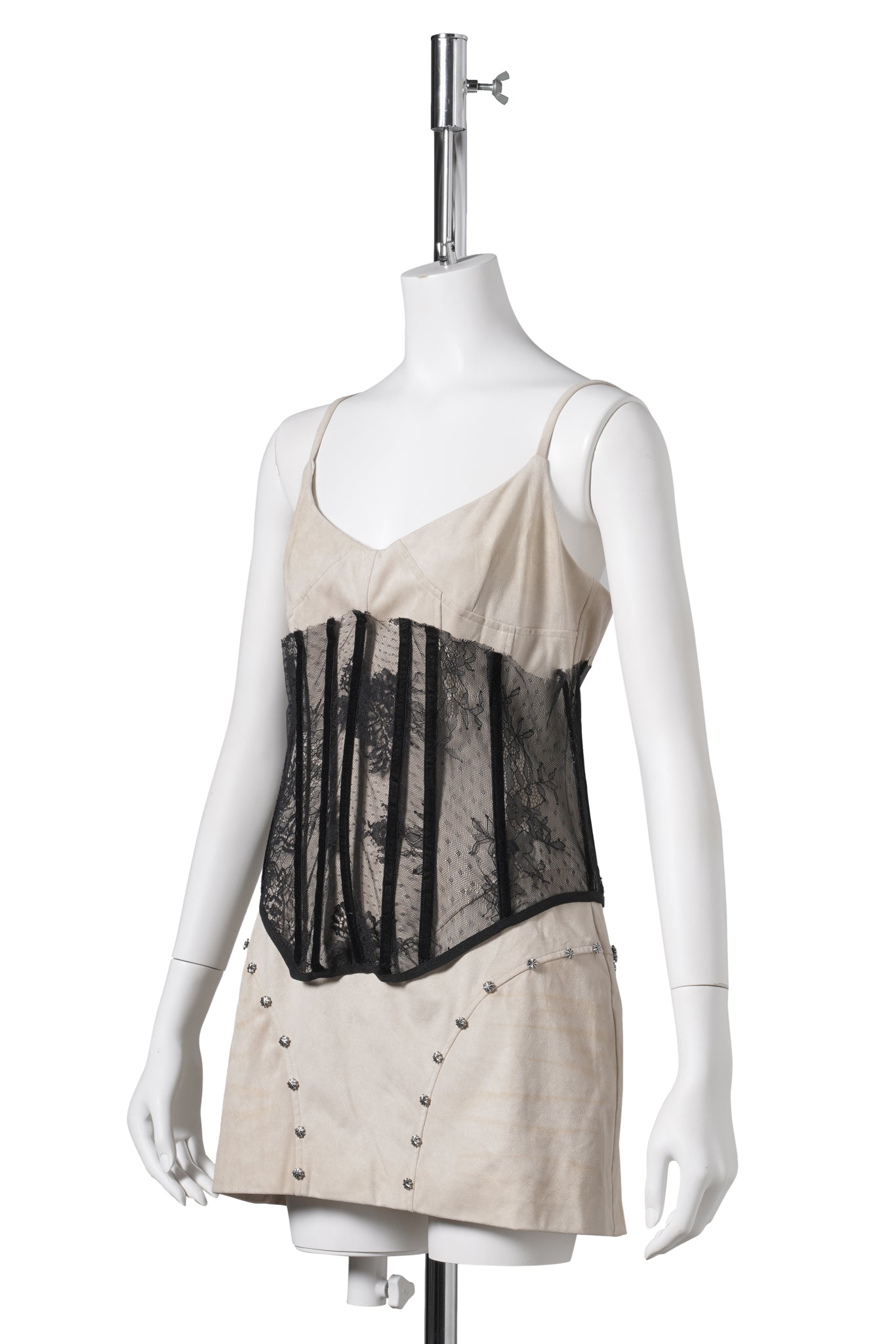 SUEDE DRESS WITH LACE CORSET OVERLAY / BLACK