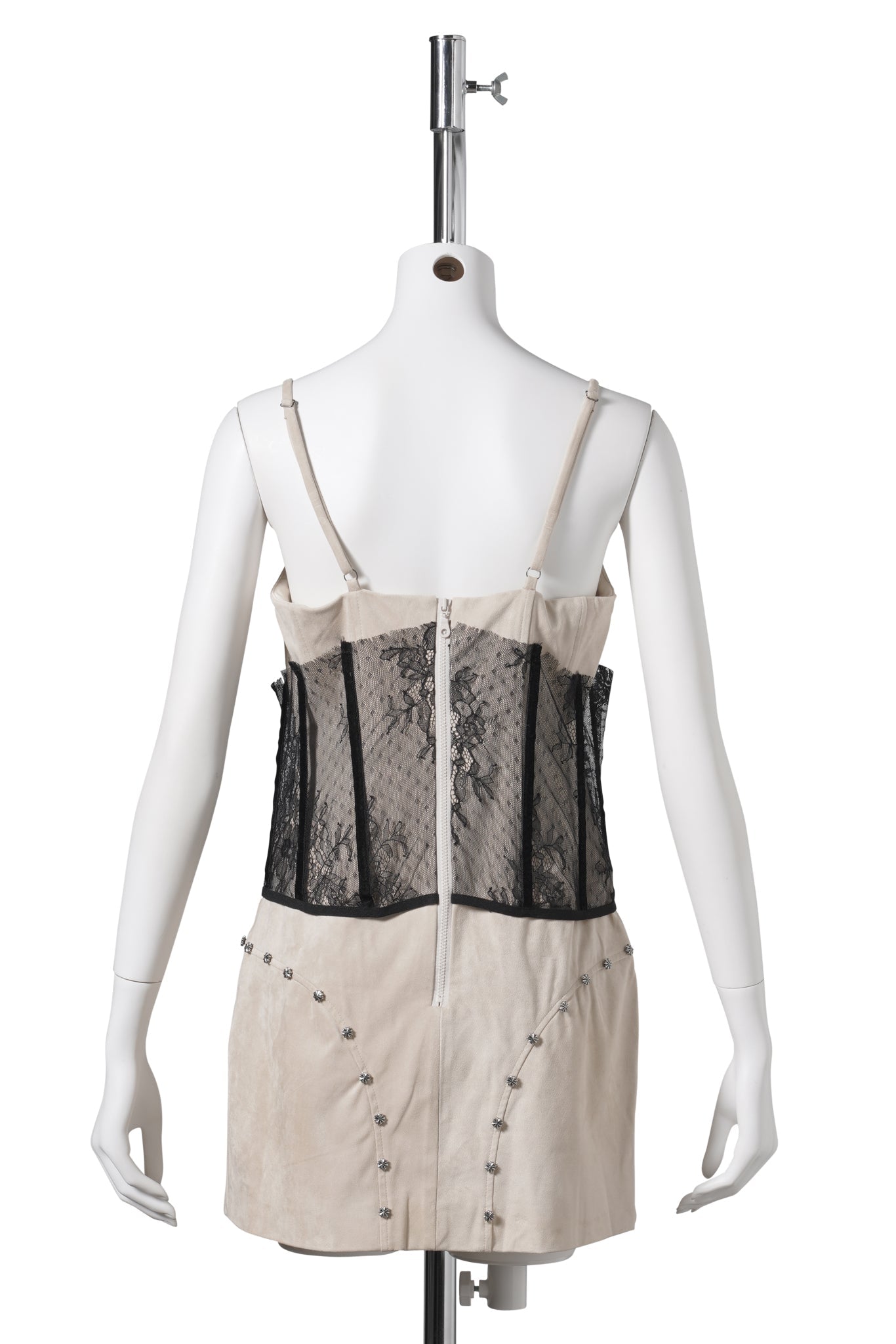 SUEDE DRESS WITH LACE CORSET OVERLAY / BLACK
