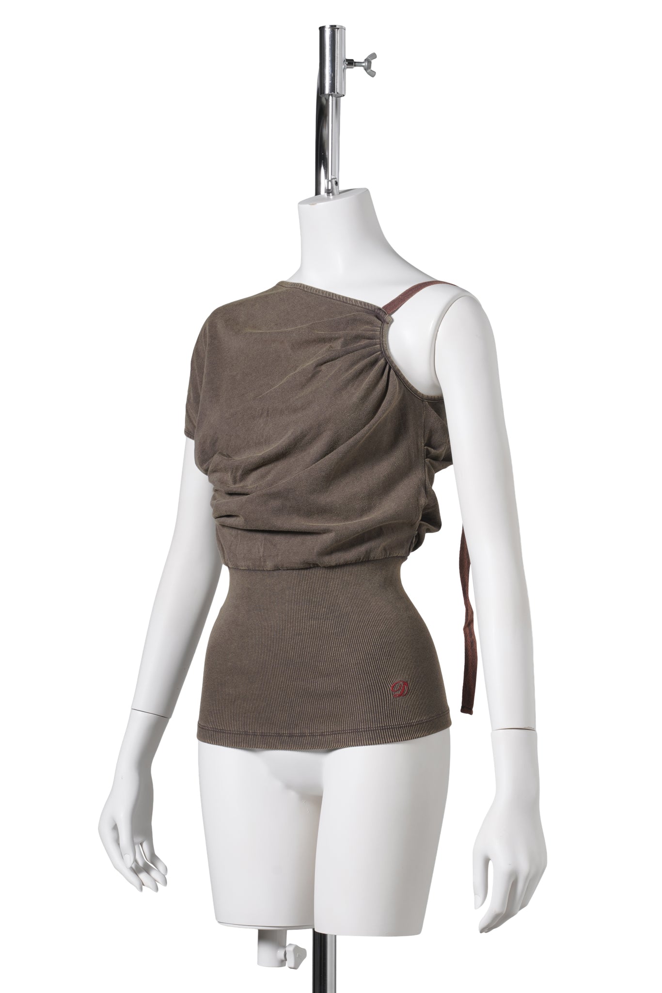 ONE-SHOULDER JERSEY TOP / COFFEE