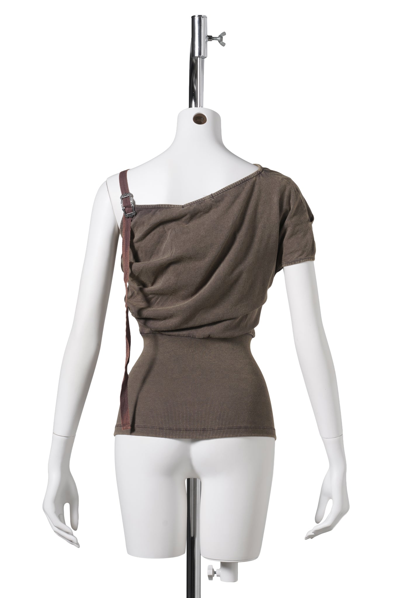 ONE-SHOULDER JERSEY TOP / COFFEE