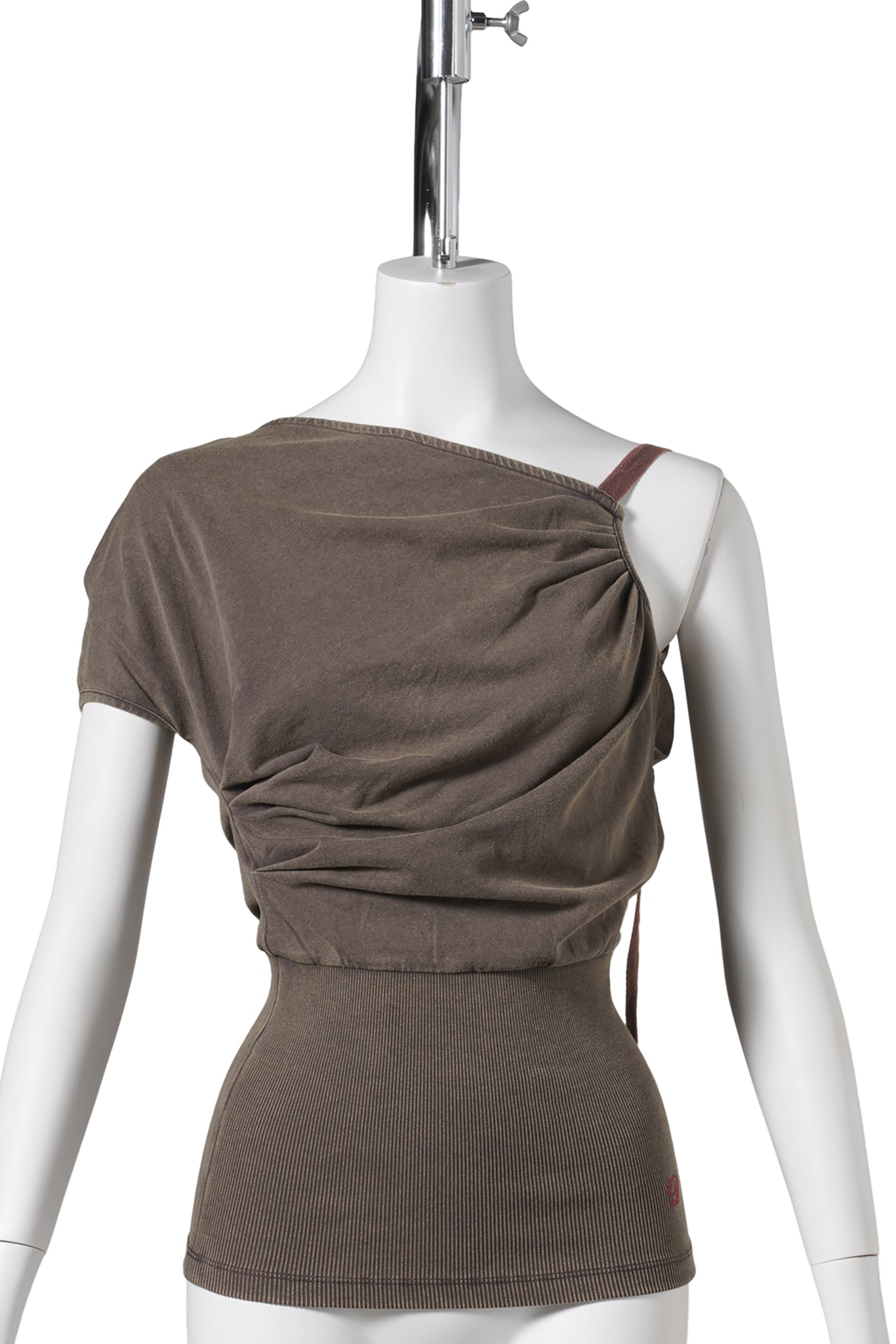 ONE-SHOULDER JERSEY TOP / COFFEE