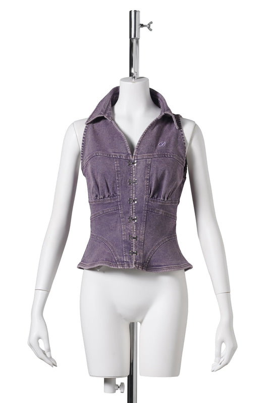 DENIM CORSET VEST TOP / PURPLE
