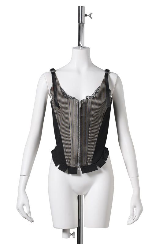 STRIPED ZIP CORSET TOP / BLACK