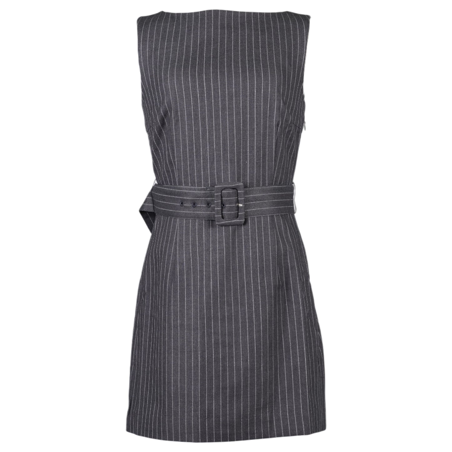 VIA PINSTRIPE DRESS / CHARCOAL/WHITE