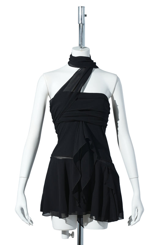 CHIFFON WRAP DRESS / BLACK