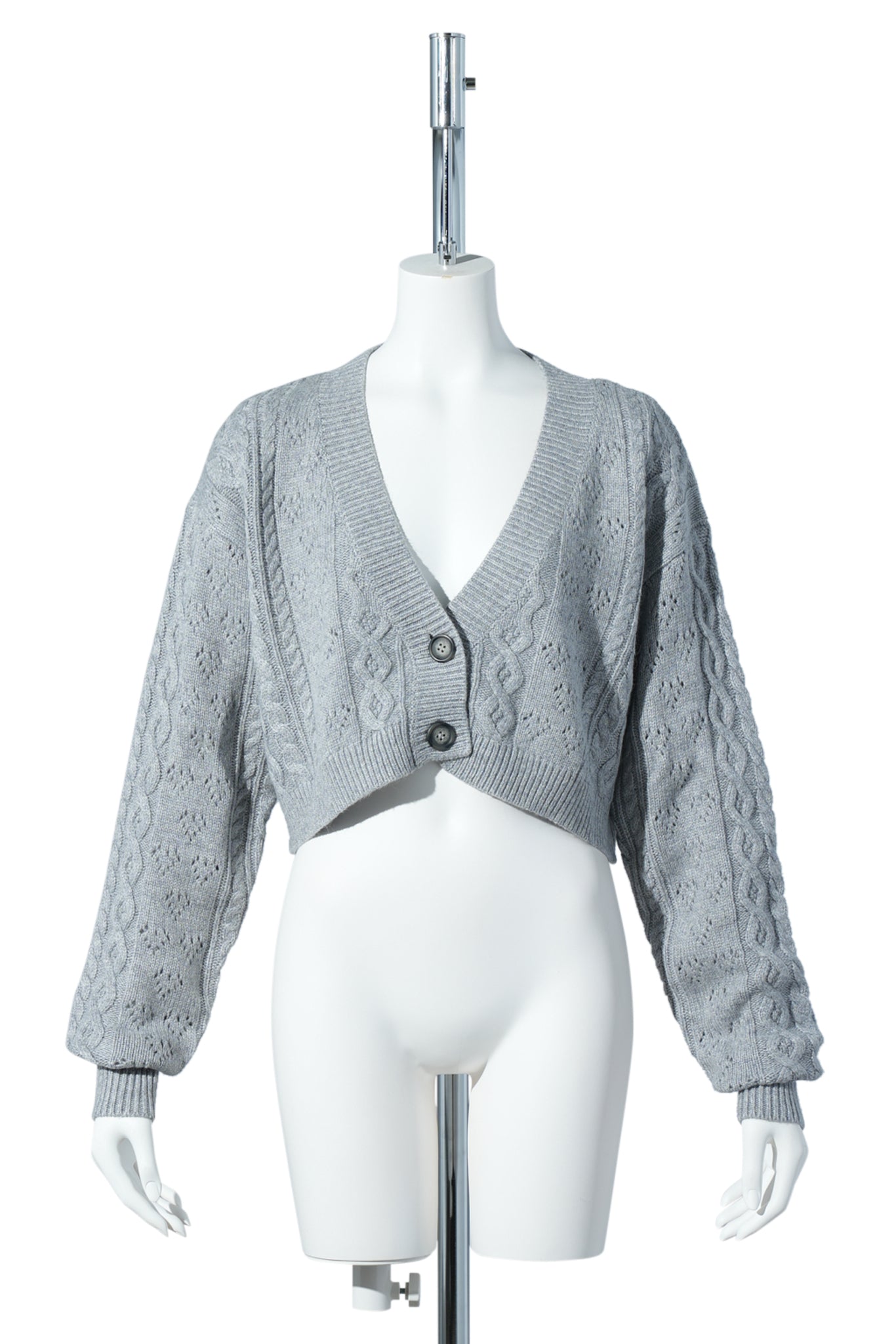 NOAH CABLE CROP CARDIGAN / HEATHER GREY