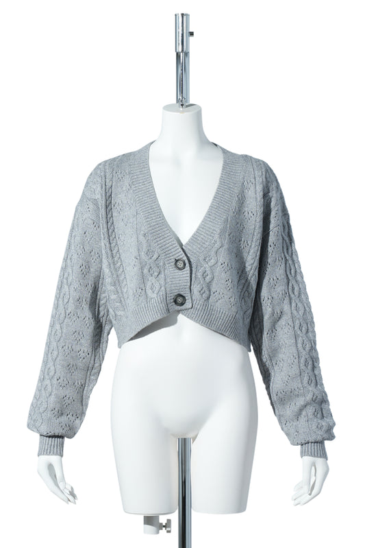NOAH CABLE CROP CARDIGAN / HEATHER GREY