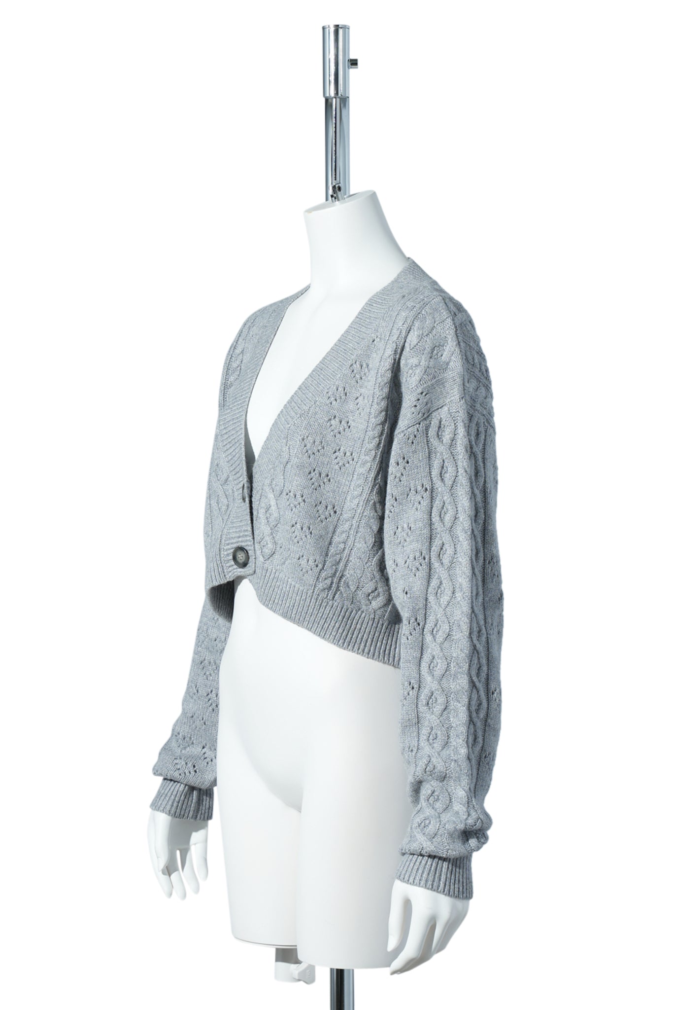 NOAH CABLE CROP CARDIGAN / HEATHER GREY