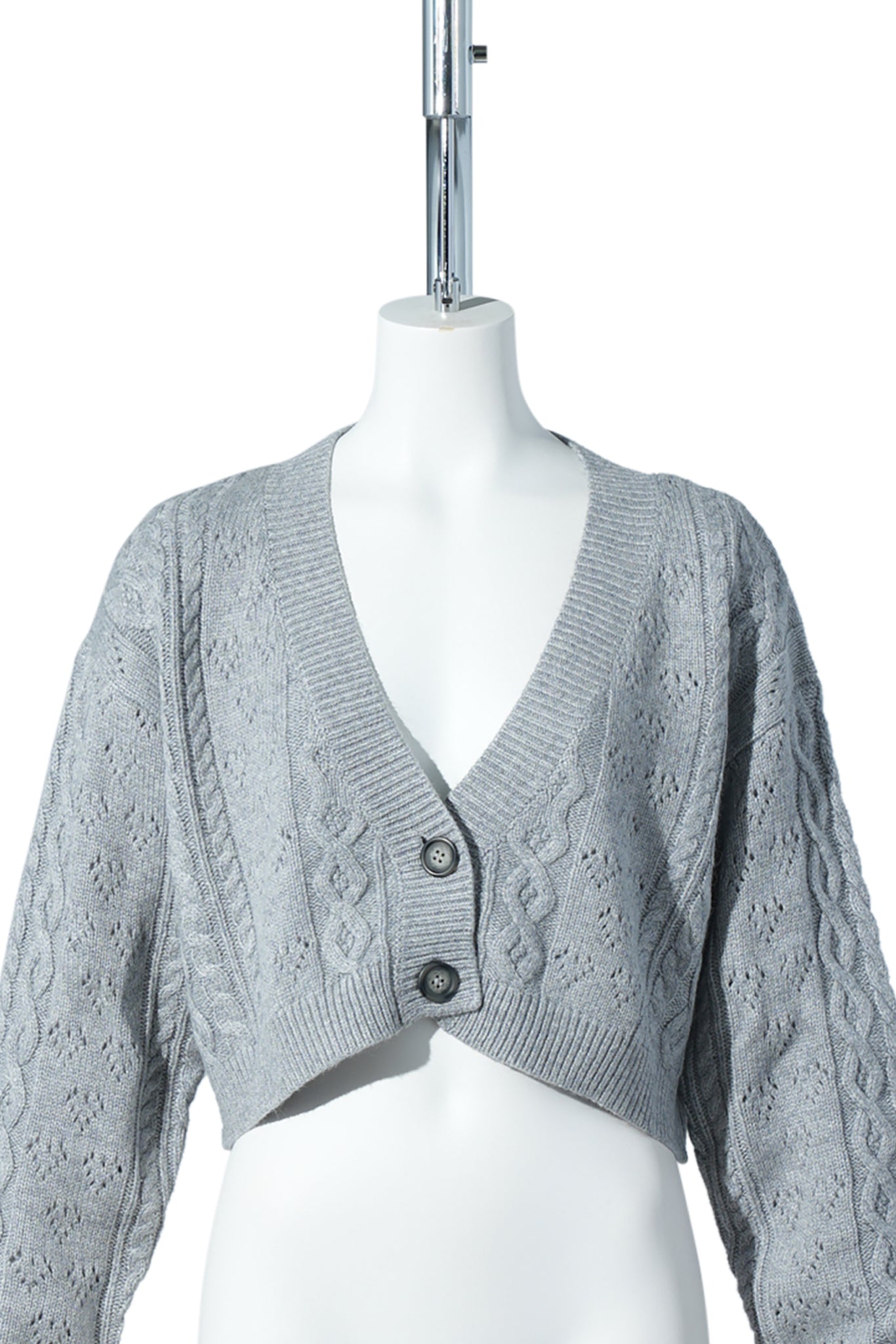 NOAH CABLE CROP CARDIGAN / HEATHER GREY