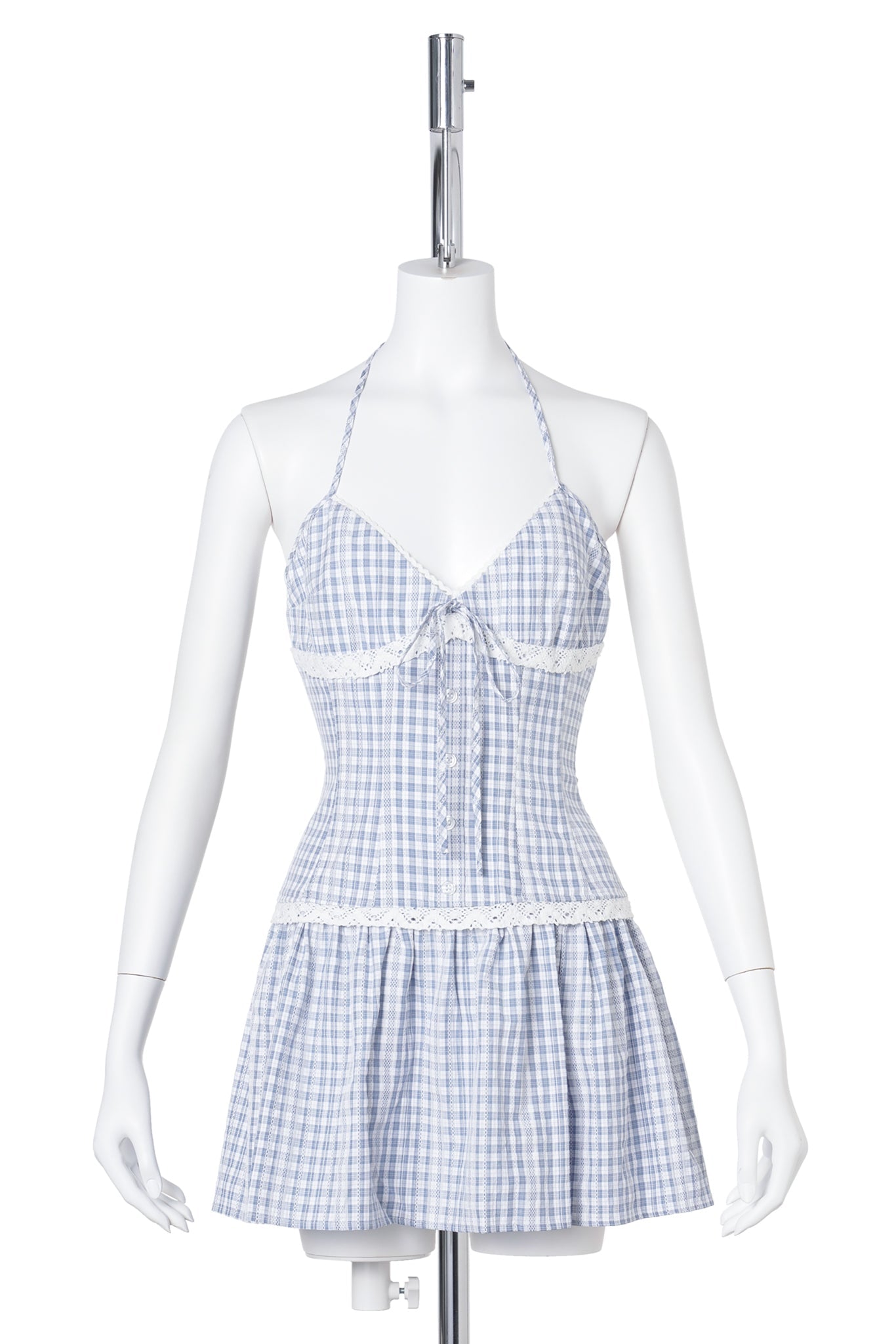 MARINI GINGHAM MINI DRESS / BLUE/WHITE