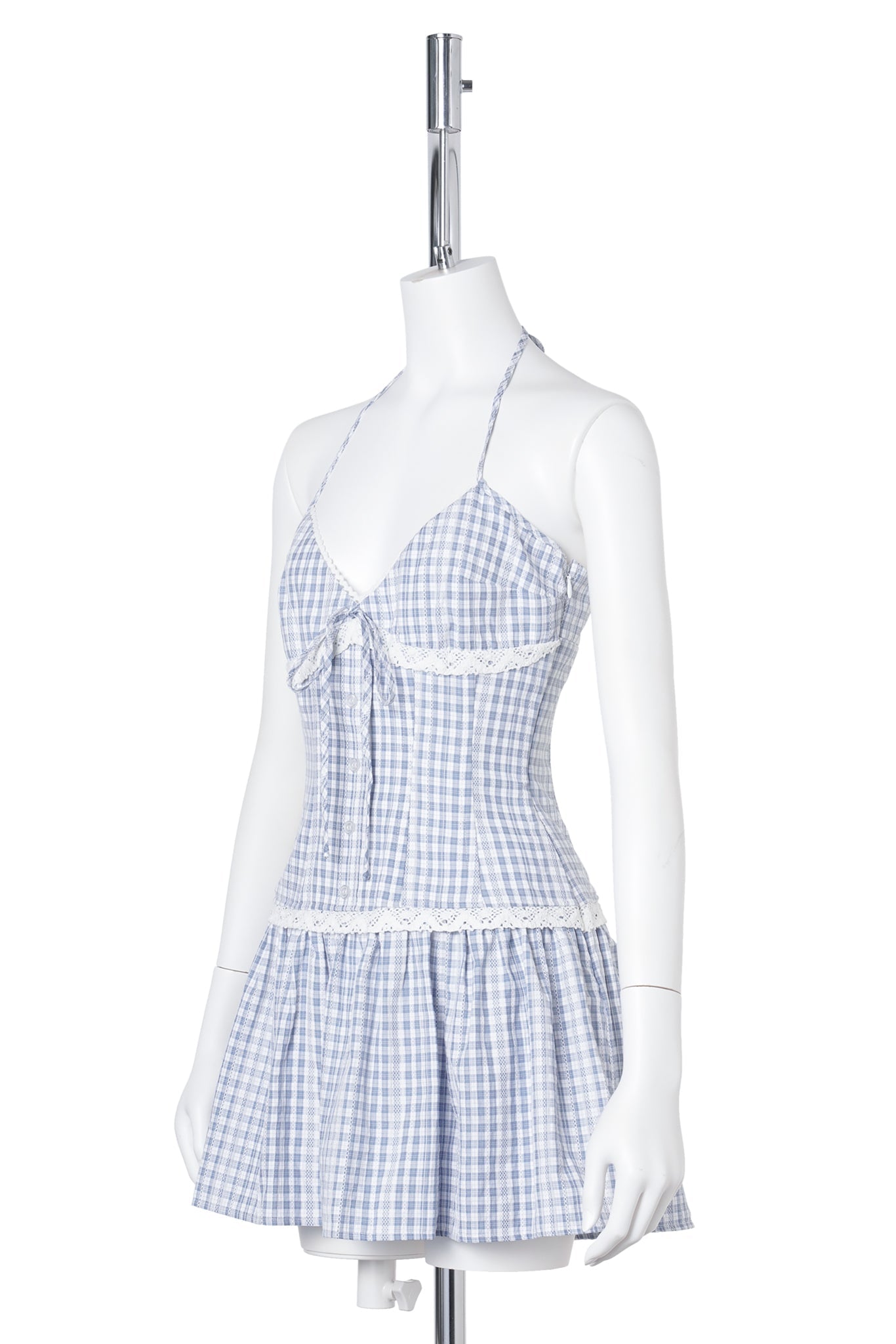 MARINI GINGHAM MINI DRESS / BLUE/WHITE