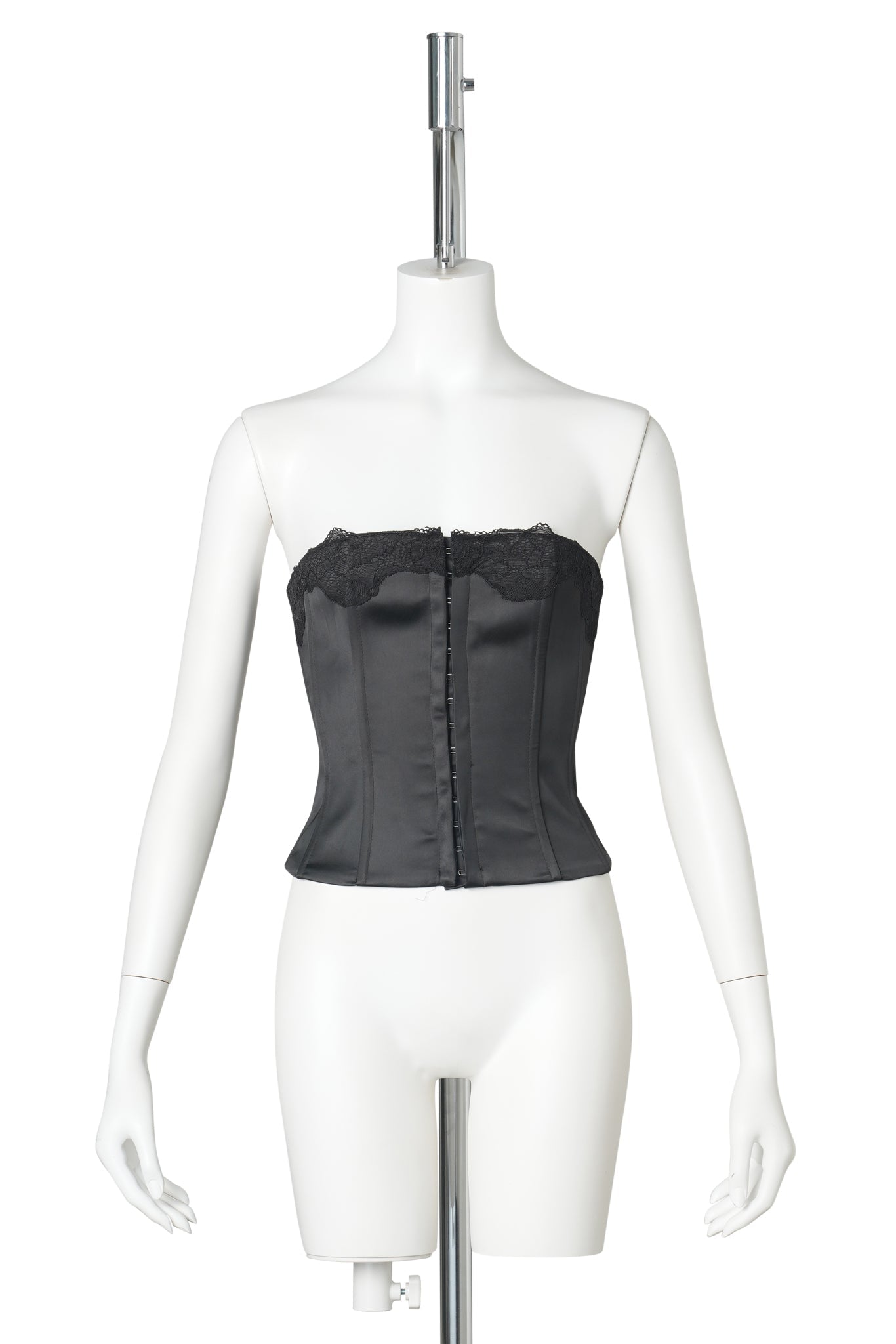 JEAN LACE TRIM SATIN CORSET / 001:BLACK