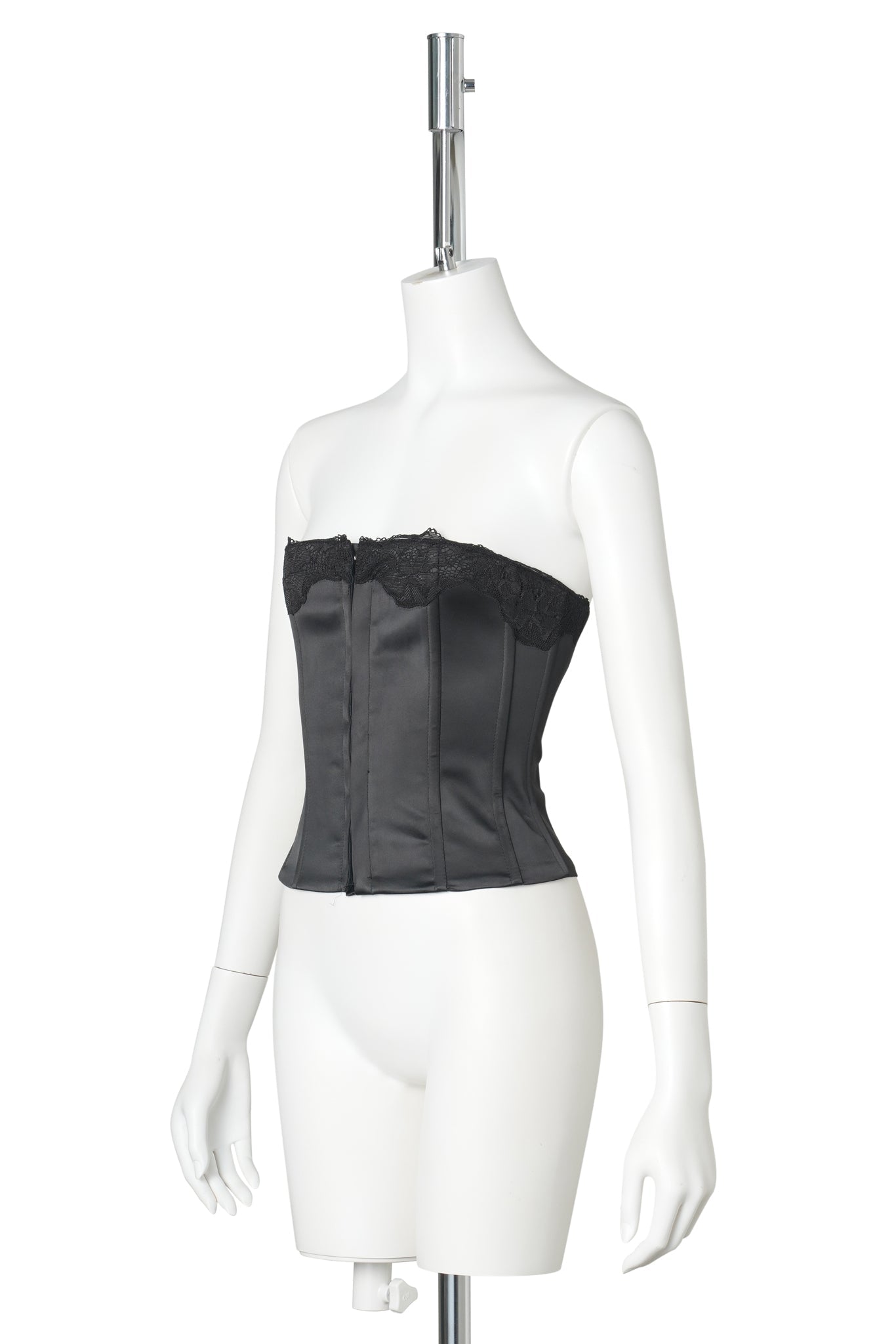JEAN LACE TRIM SATIN CORSET / 001:BLACK
