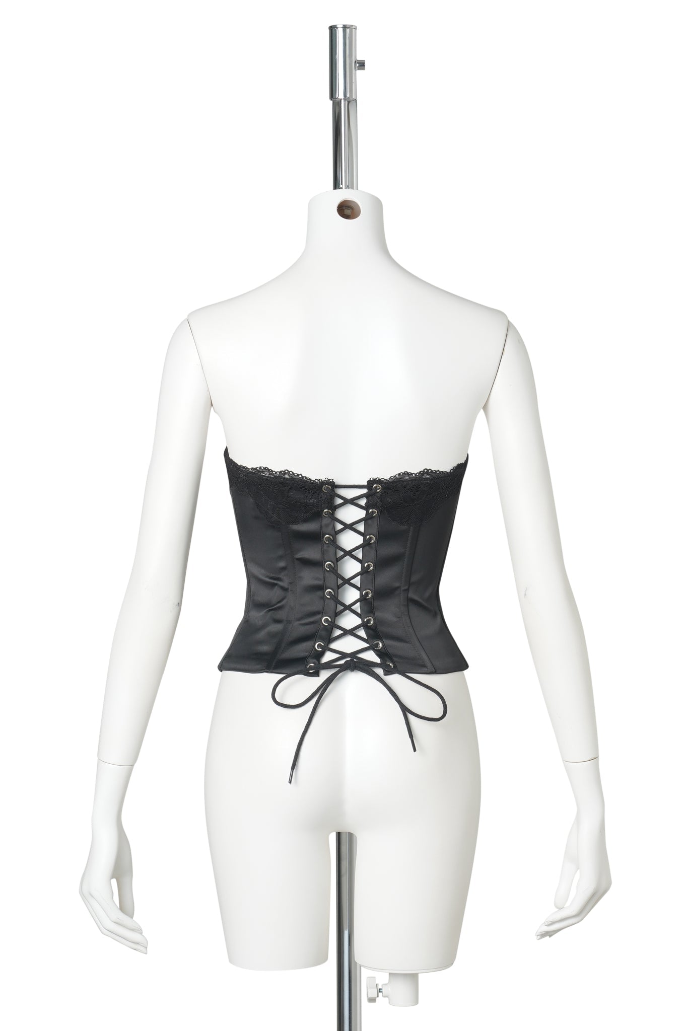 JEAN LACE TRIM SATIN CORSET / 001:BLACK