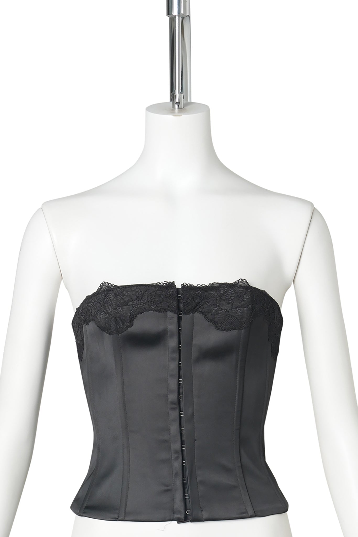 JEAN LACE TRIM SATIN CORSET / 001:BLACK