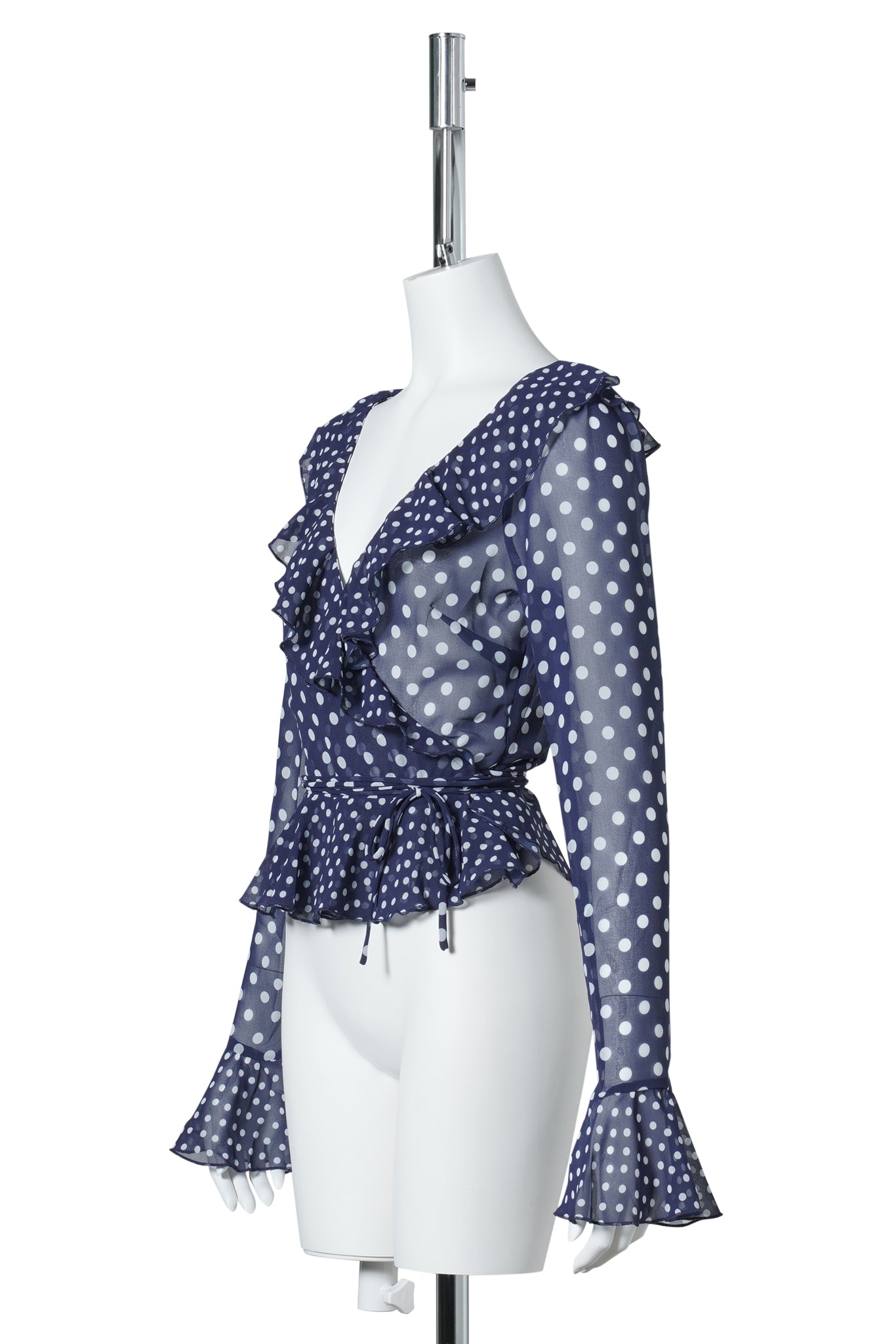 MALLORCA RUFFLE WRAP TOP / 477:NAVY MIXED POLKA DOT