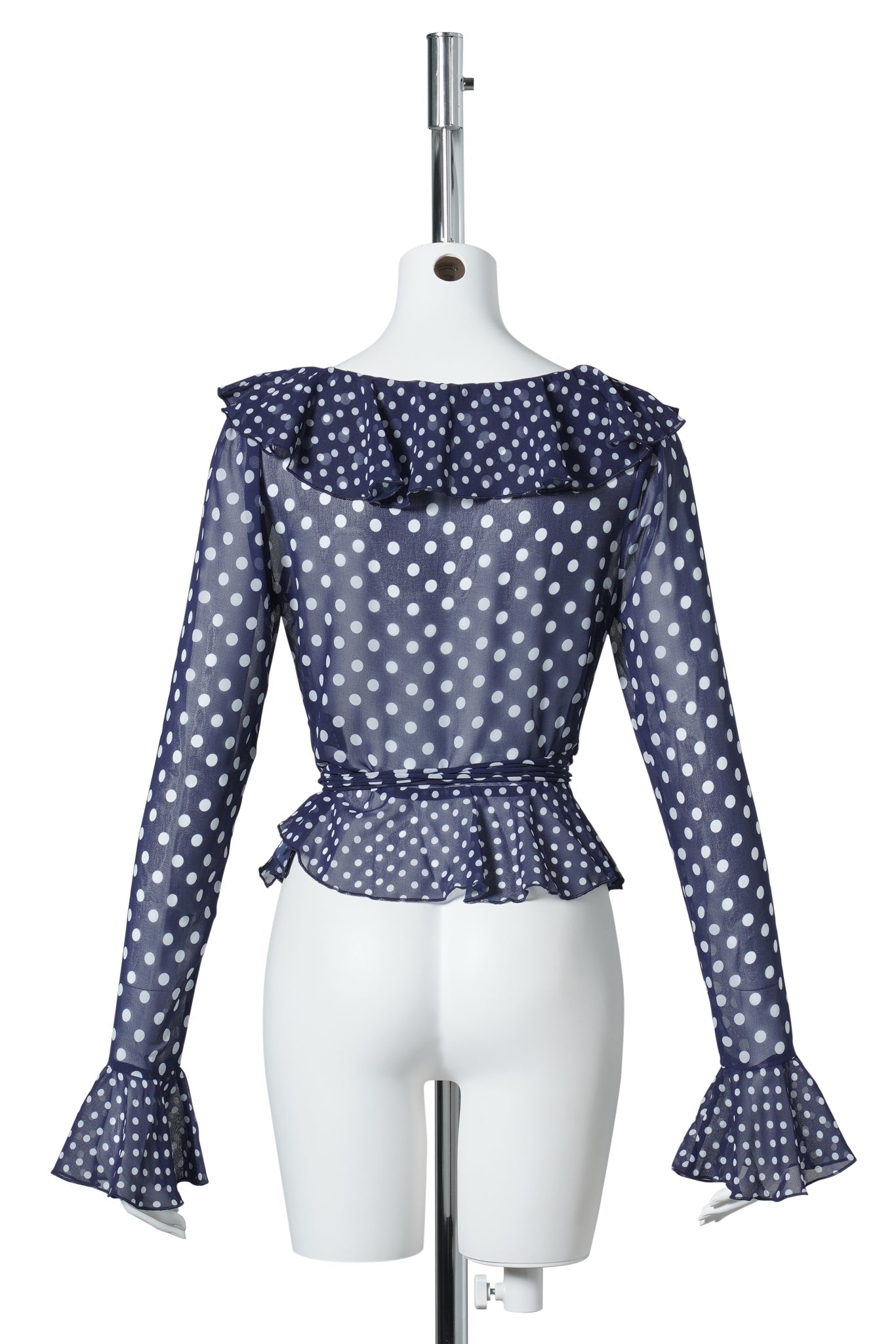 MALLORCA RUFFLE WRAP TOP / 477:NAVY MIXED POLKA DOT