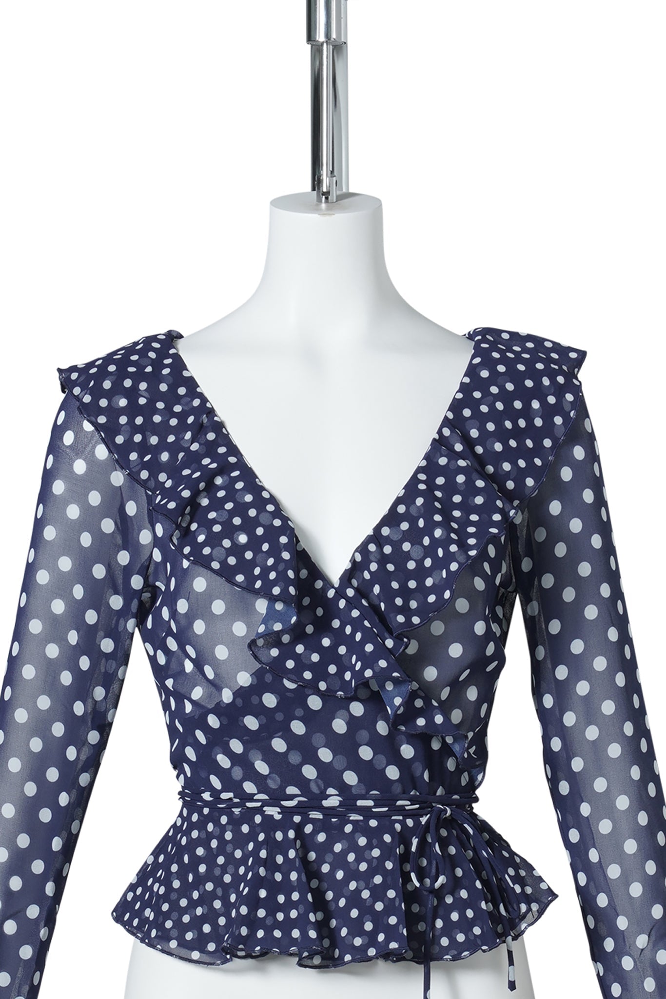 MALLORCA RUFFLE WRAP TOP / 477:NAVY MIXED POLKA DOT