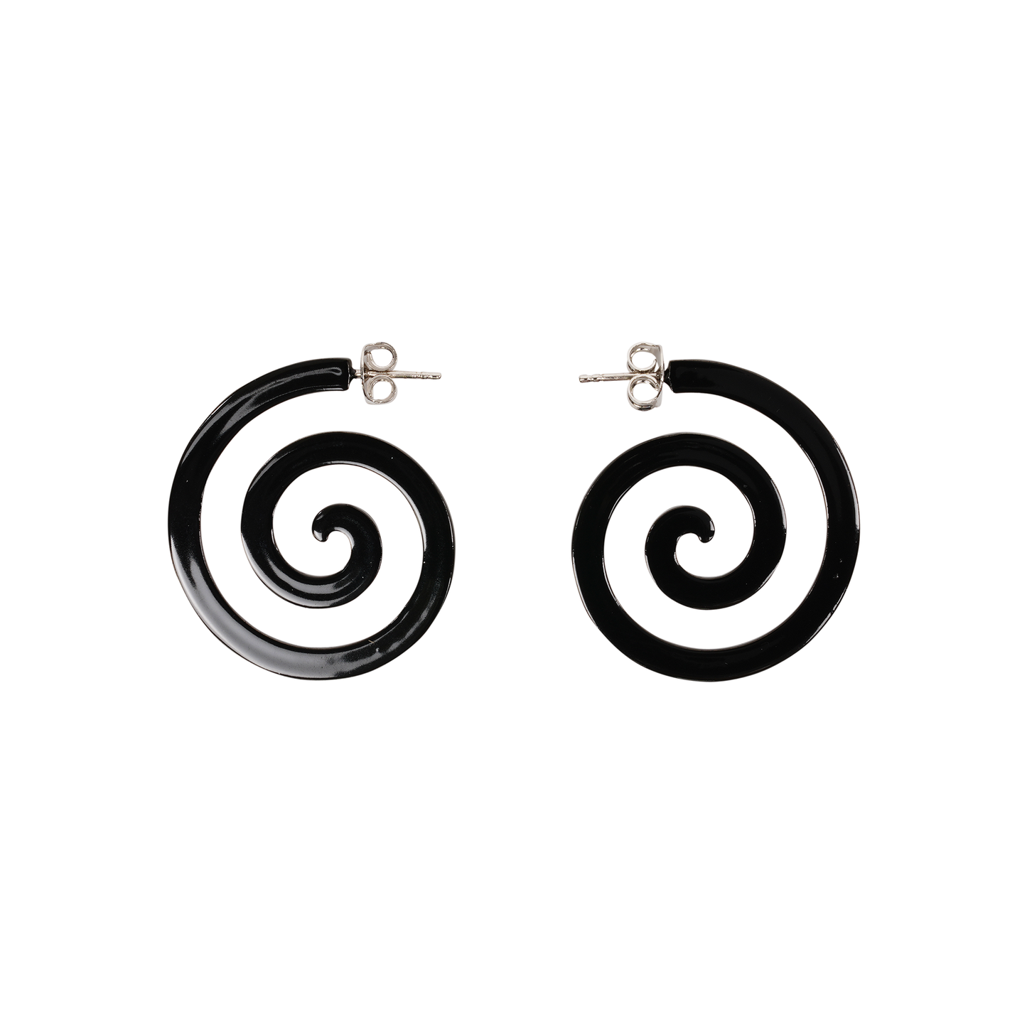 SWIRL HOOPS / SILVER/BLACK