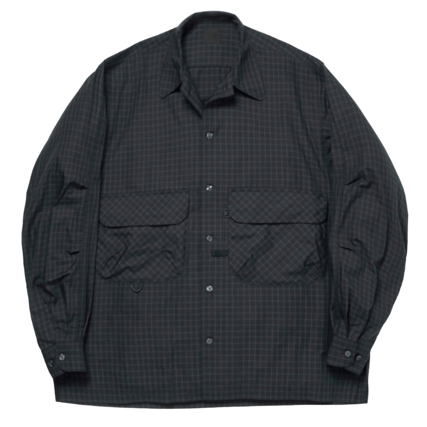 TECH SPORTS OPEN COLLAR SHIRT L/S PLAID / CHARCOAL