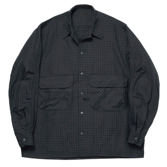 TECH SPORTS OPEN COLLAR SHIRT L/S PLAID / CHARCOAL