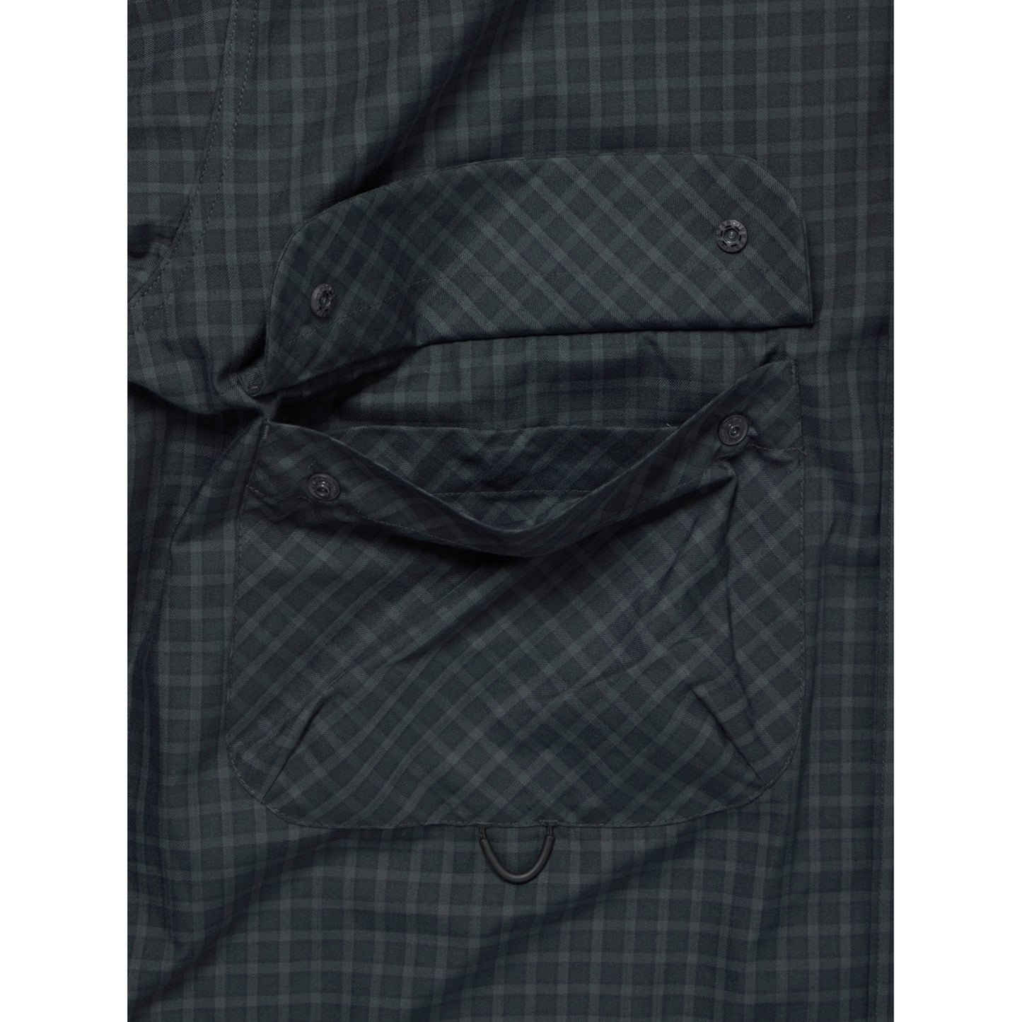 TECH SPORTS OPEN COLLAR SHIRT L/S PLAID / CHARCOAL