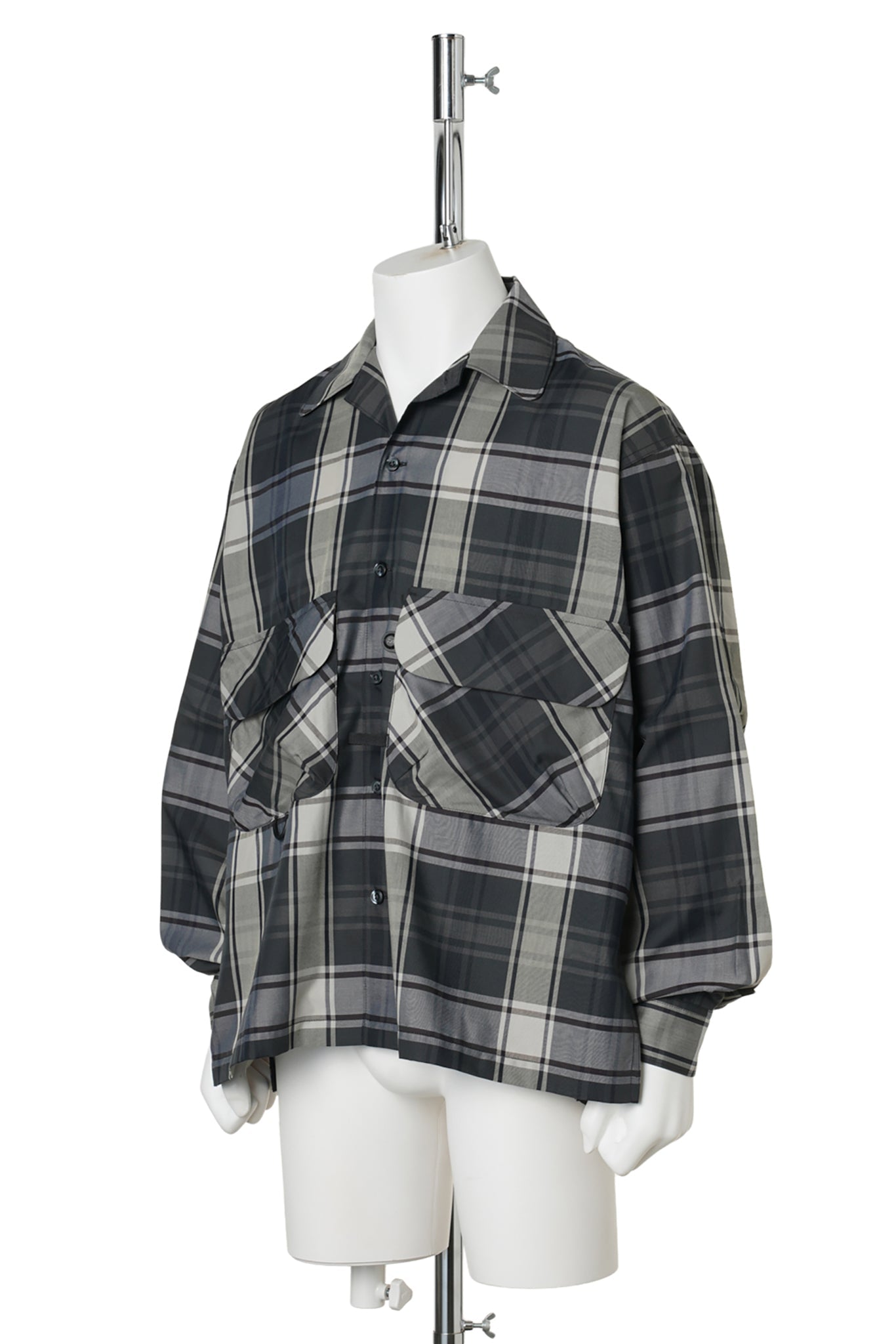TECH SPORTS OPEN COLLAR SHIRT L/S BIG TARTAN / BLACK