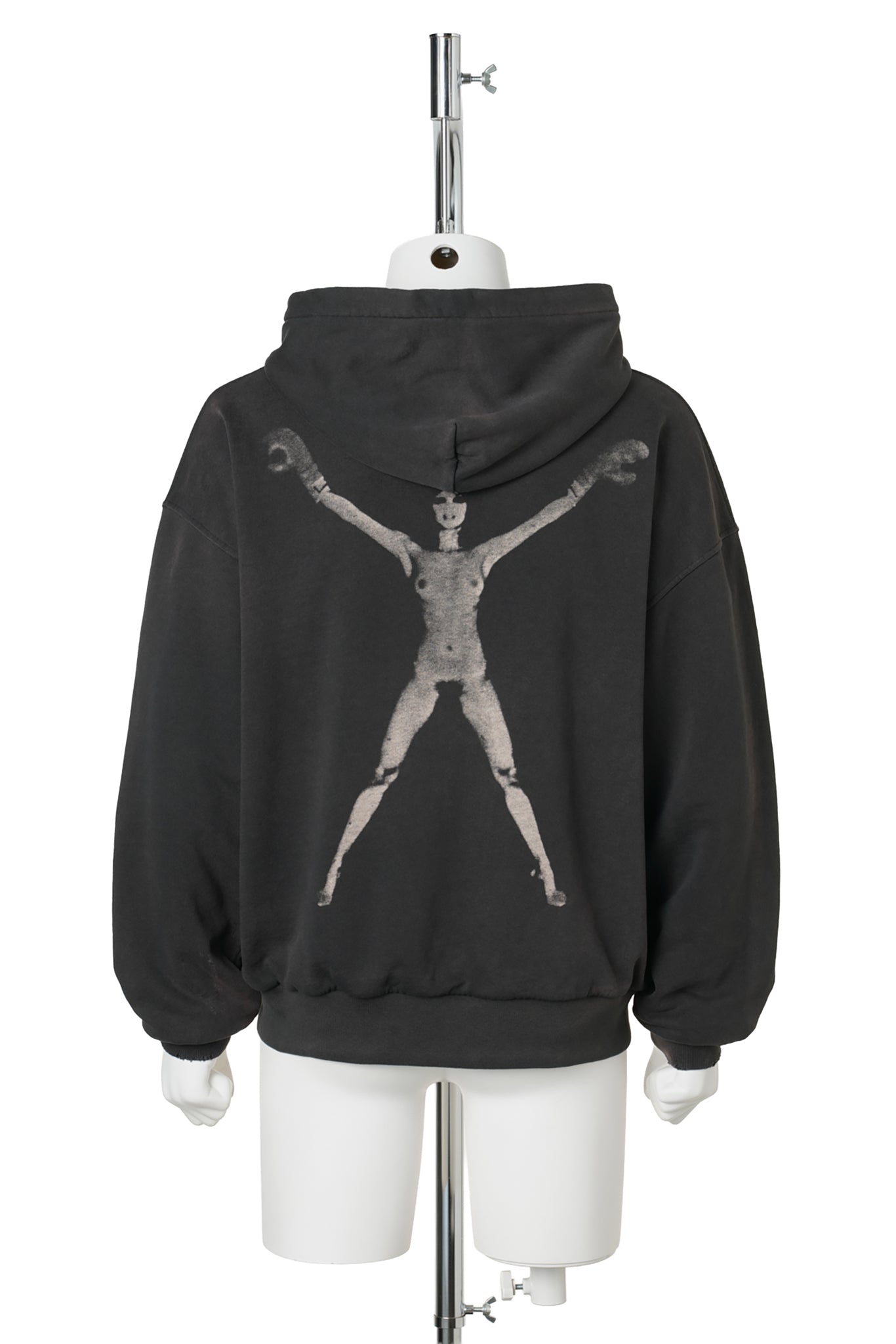STRETCHED OUT THERMAL LINED LINED ZIP UP HOODIE / WASHED BLACK