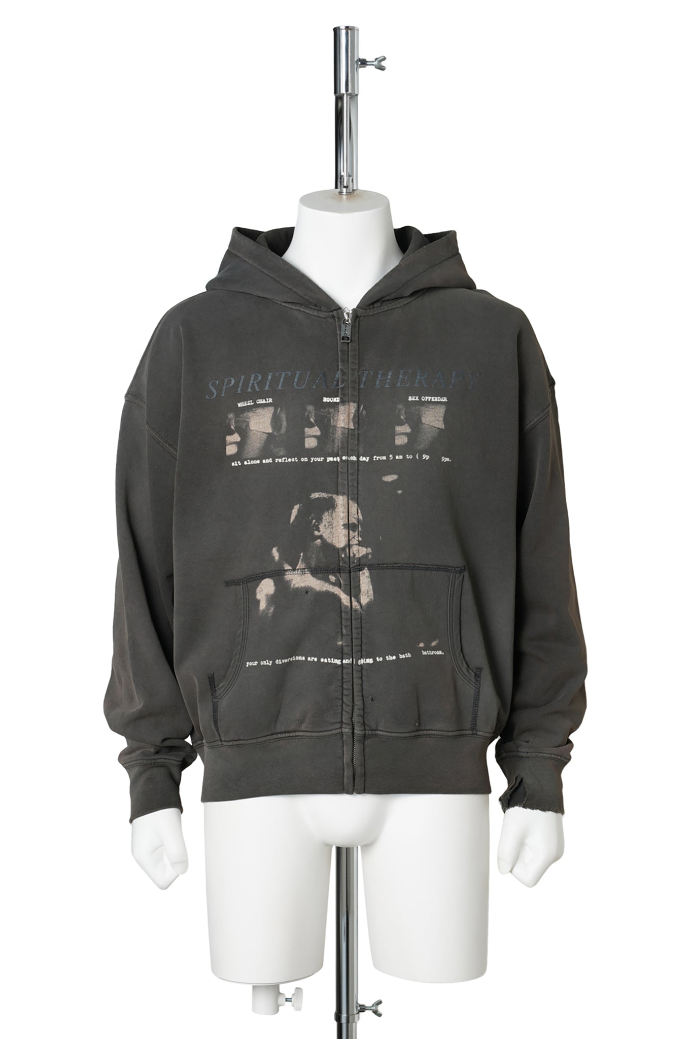 SPIRITUAL THERAPY ZIP UP HOODIE / WASHED BLACK