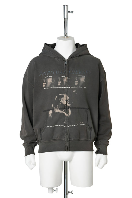 SPIRITUAL THERAPY ZIP UP HOODIE / WASHED BLACK