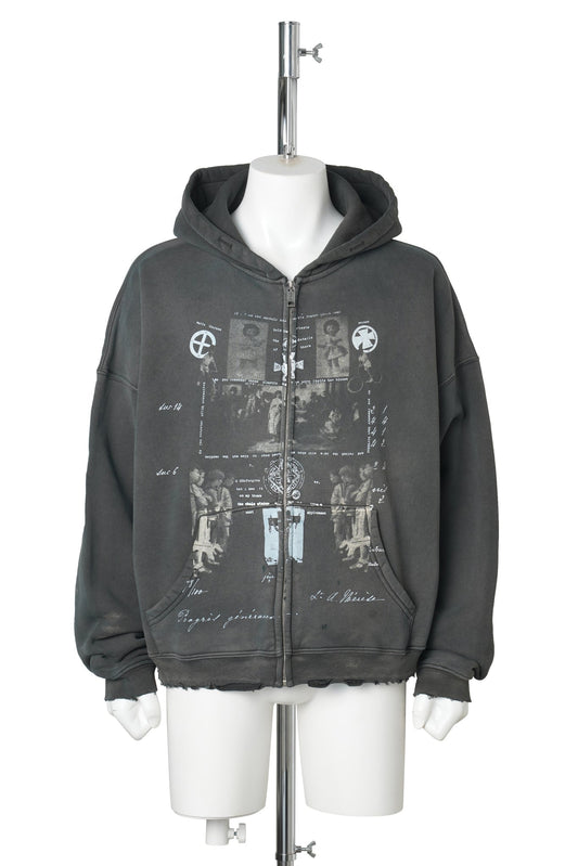 DJAGILEV'S GRAVE ZIP UP HOODIE / WASHED BLACK