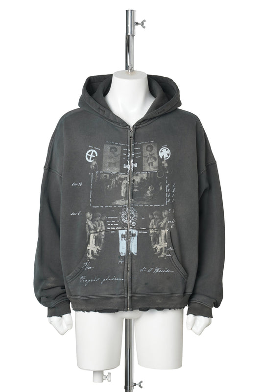 DJAGILEV'S GRAVE ZIP UP HOODIE / WASHED BLACK
