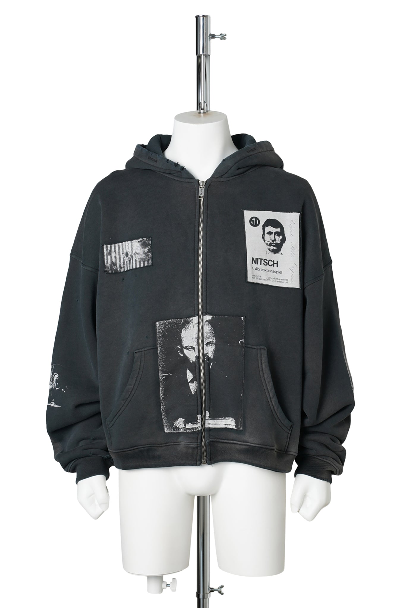 LENIN'S NAP TIME ASSEMBLAGE ZIP HOODIE / WASHED BLACK