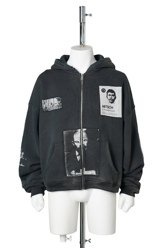 LENIN'S NAP TIME ASSEMBLAGE ZIP HOODIE / WASHED BLACK