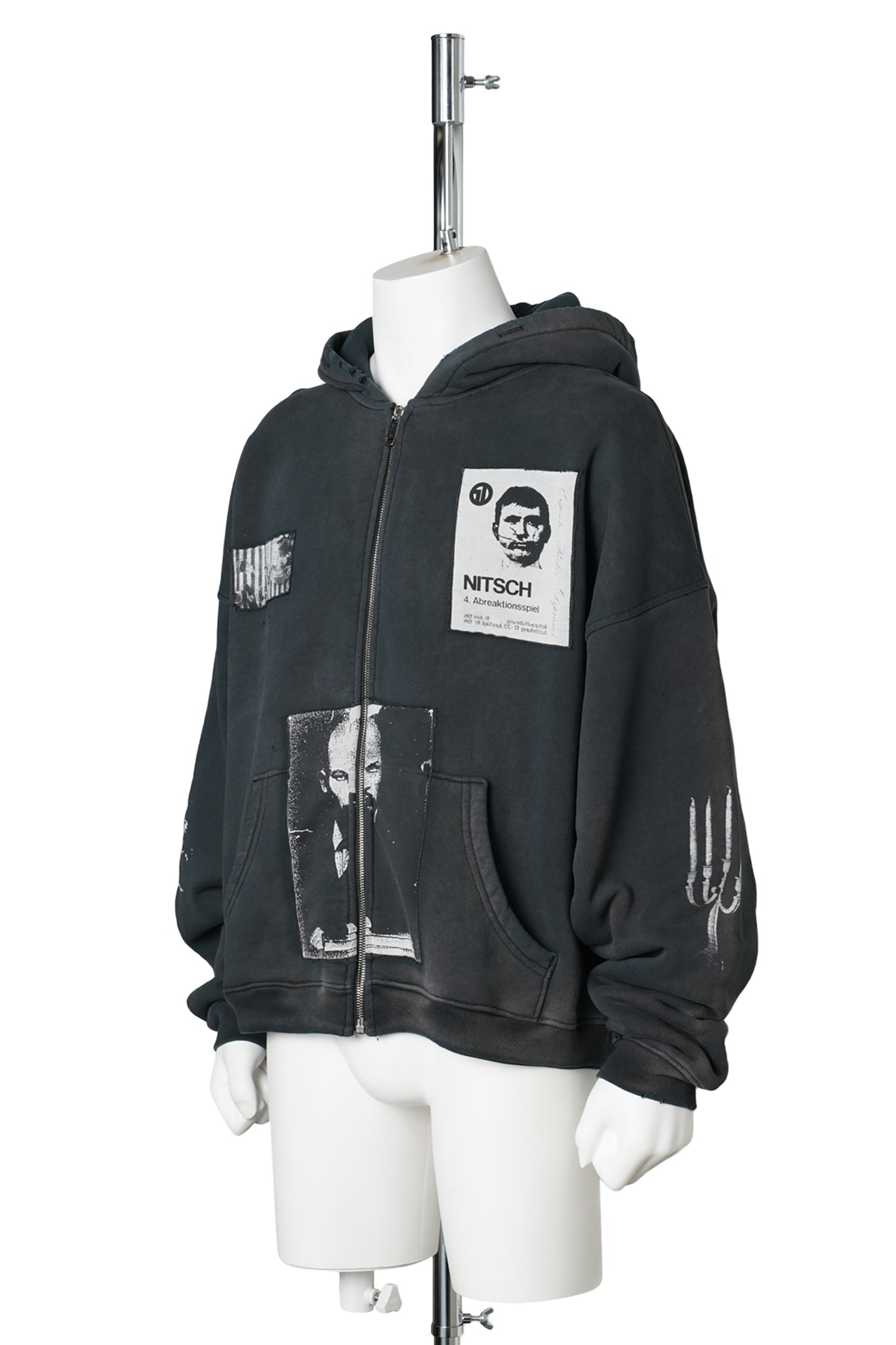 LENIN'S NAP TIME ASSEMBLAGE ZIP HOODIE / WASHED BLACK
