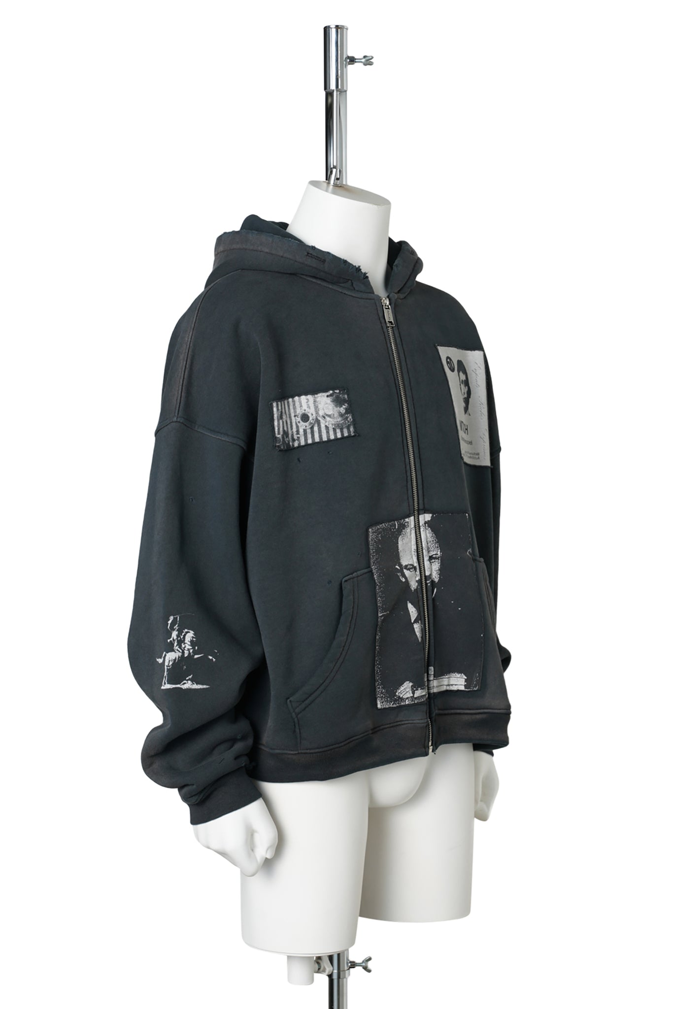 LENIN'S NAP TIME ASSEMBLAGE ZIP HOODIE / WASHED BLACK